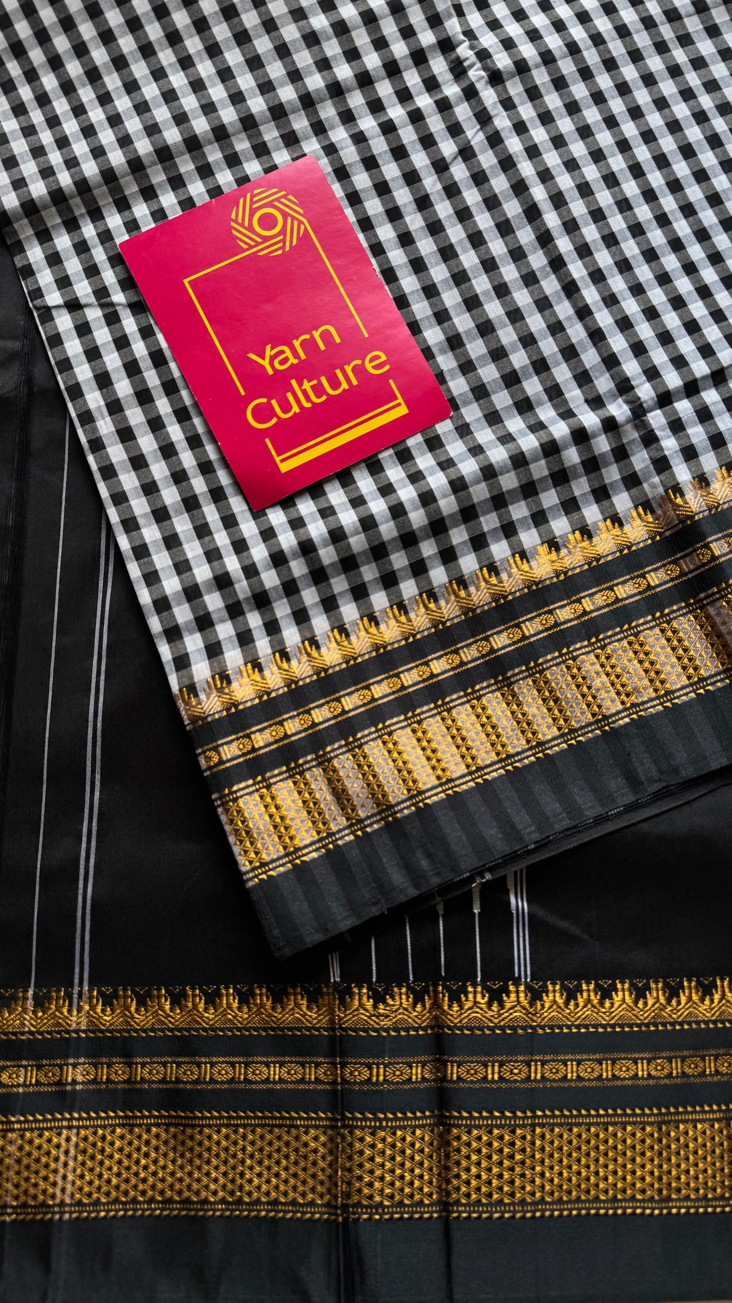 llkal black and white checks with chikki paras border, soft cotton - YCLOKICAP232