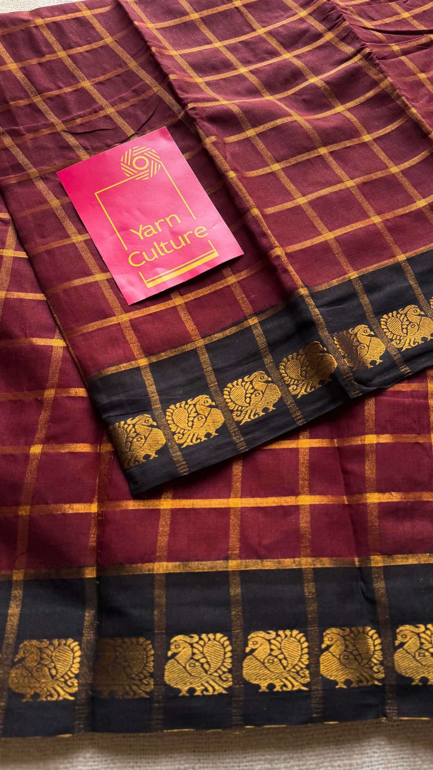 Maroon with black pavithra kattam sungudi, madurai cotton - YCCOTNSUDE77