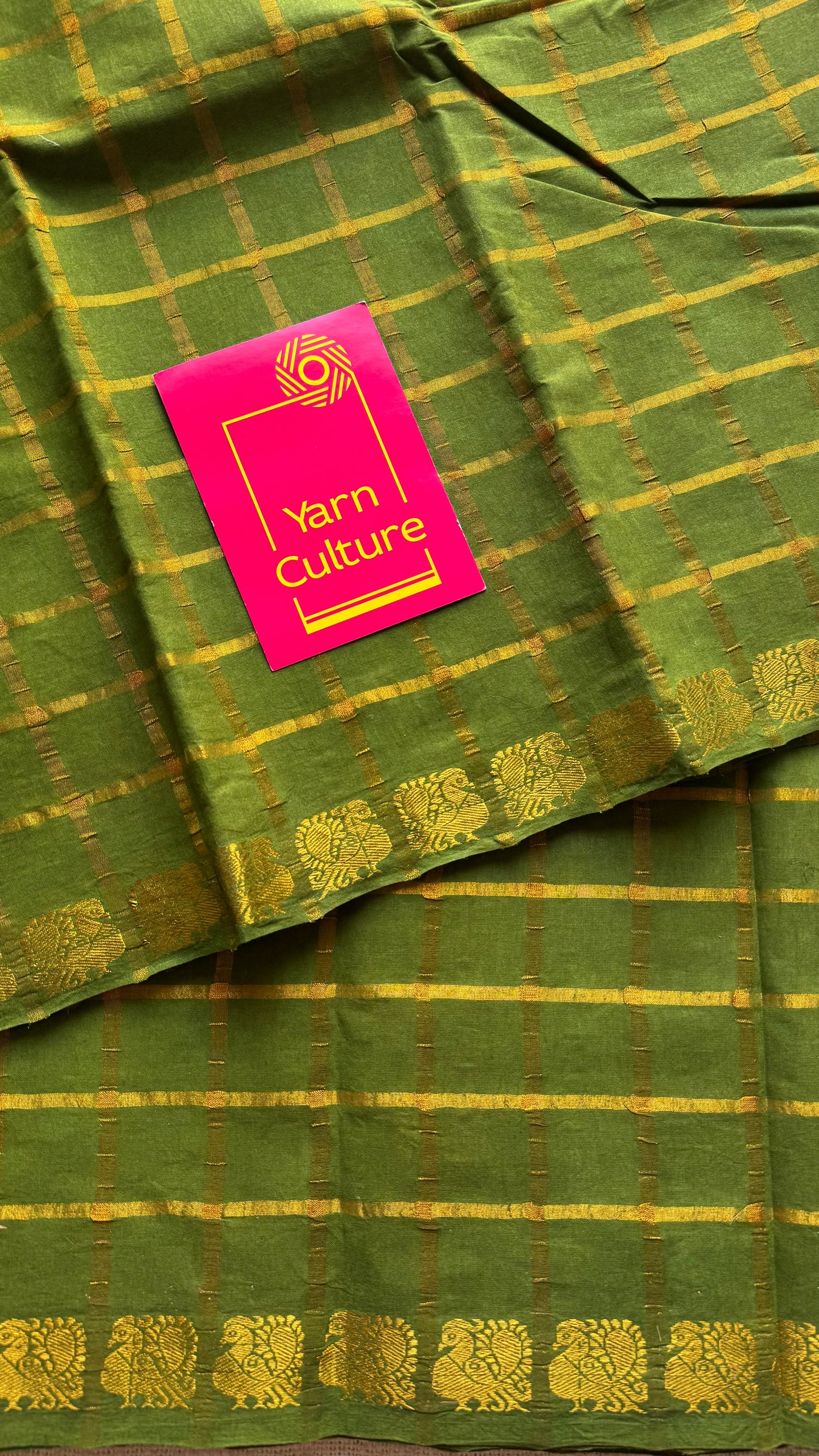 Olive green pavithra kattam kattuchayam dyed madurai cotton saree - YCCOTNMSFE138