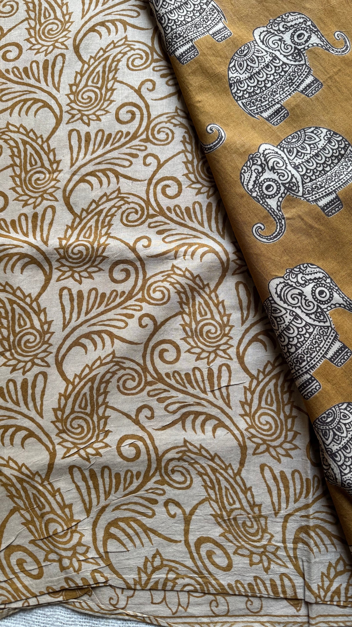 Light brown kalamkari, elephant motifs, soft cotton - YCWOTDOCMP83
