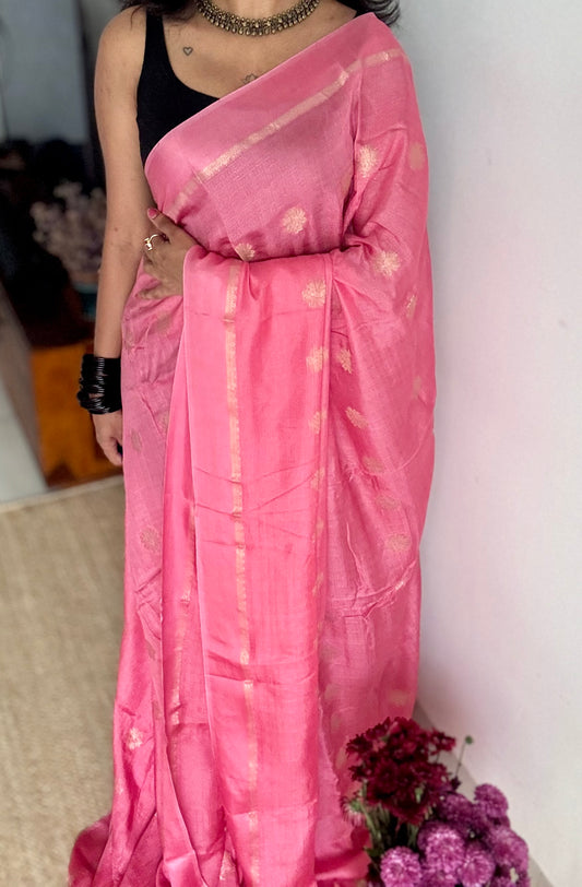 Onion pink in khadi silk, zari motifs - YCDOSFE15