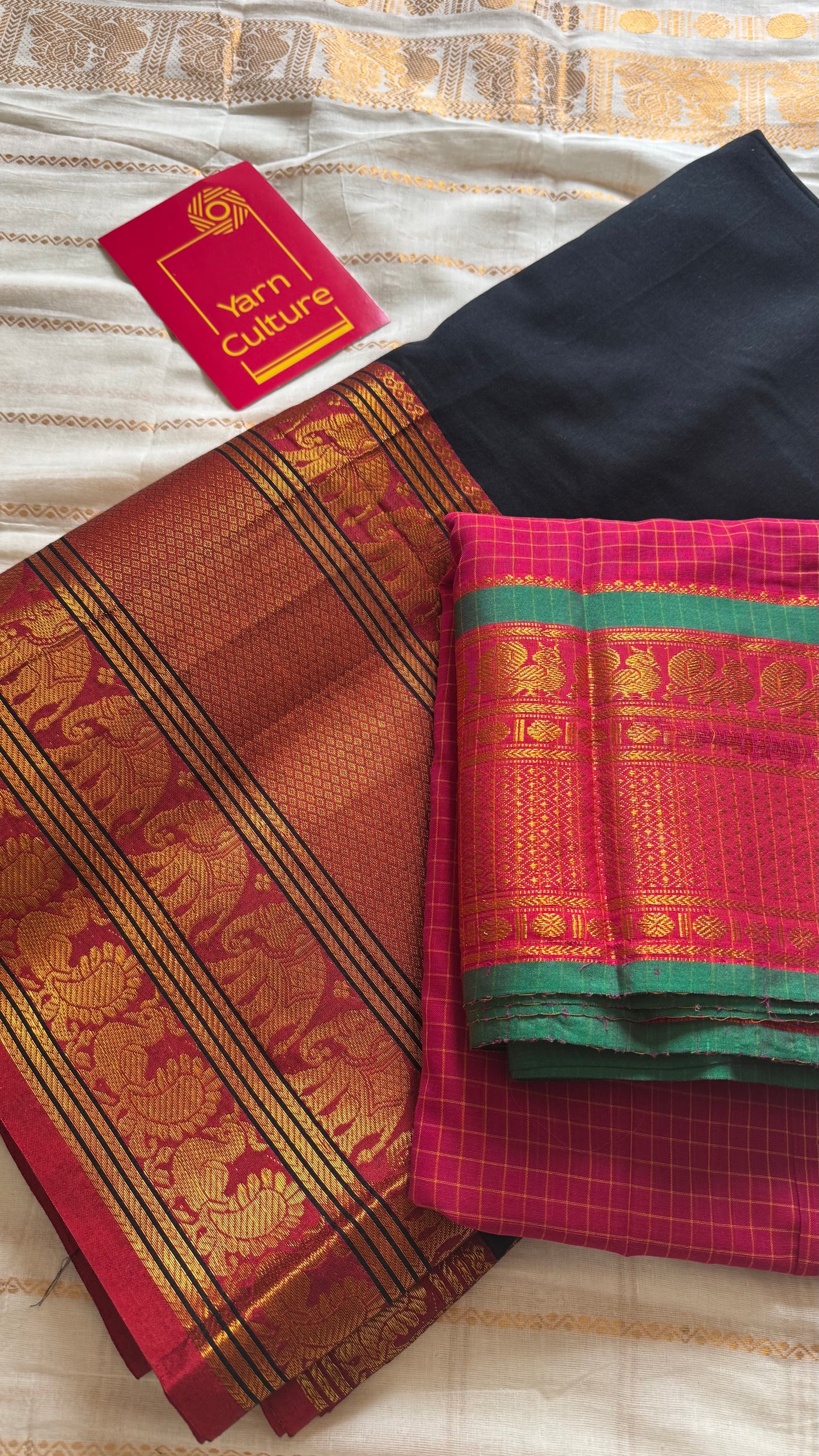 Black - Hot pink unstitched half saree material (dhavani), narayanpet cotton - YCIEHS216