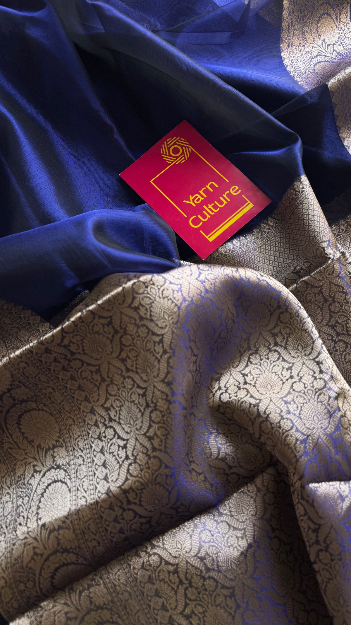 Royal blue tissue Banarasi saree with zari border - YCBLTOC85