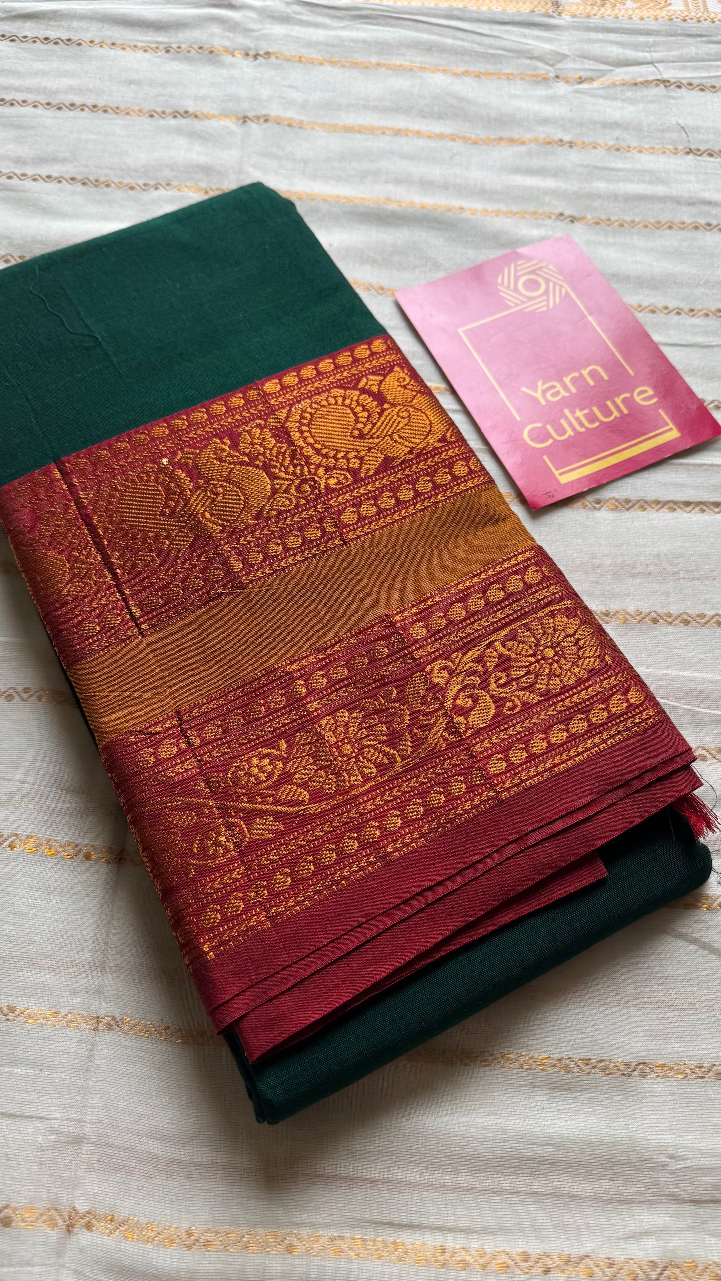 Green with red wide border, narayanpet soft cotton saree - YCWOTDAUG01