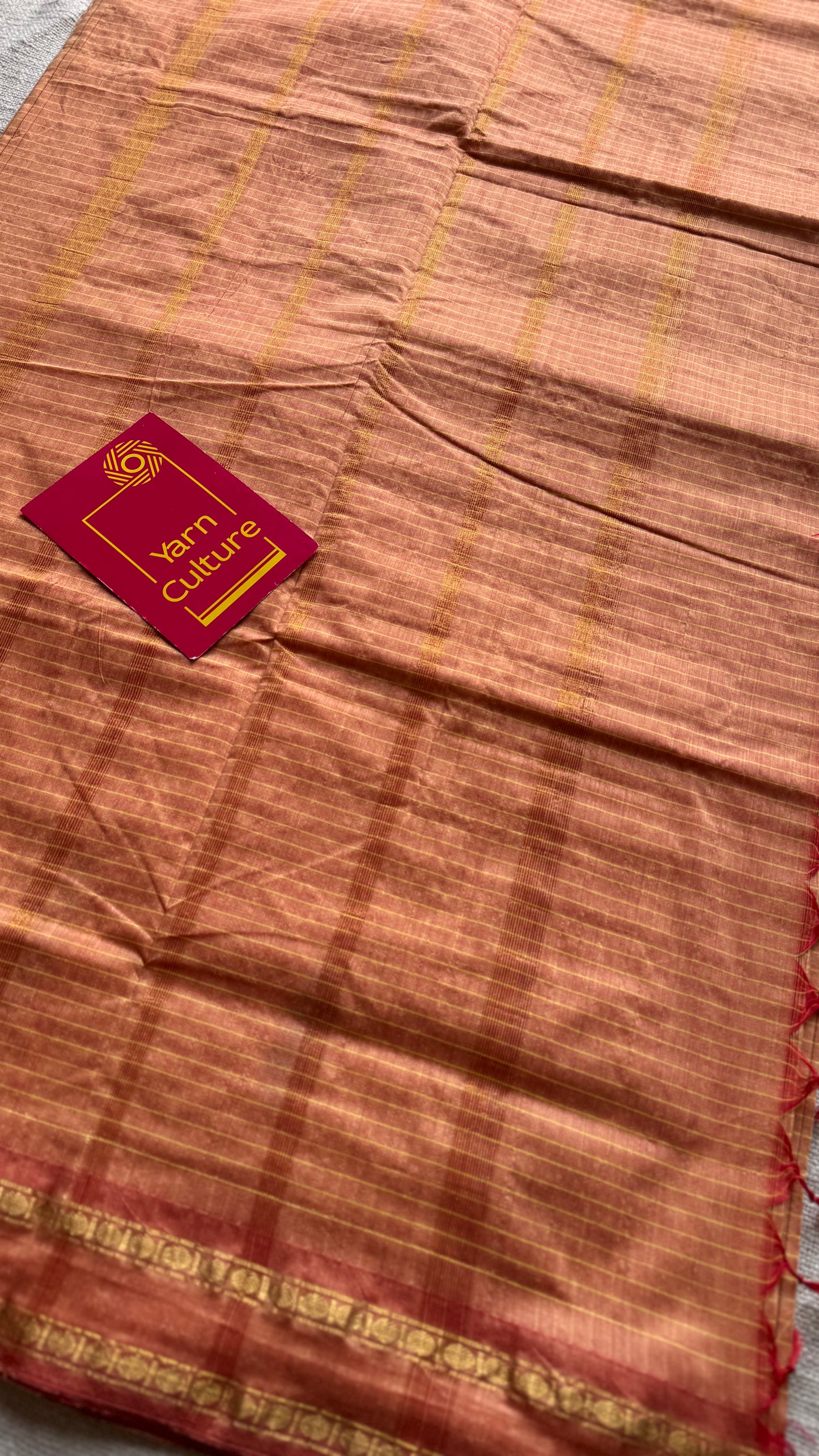 Salmon peach, arani checks, cotton silk - YCCOTNOCAR10