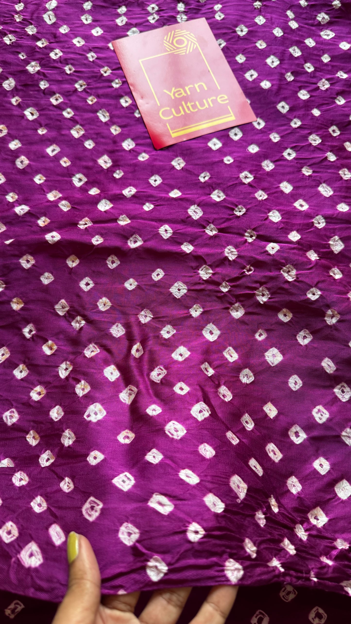 Purple pink (vadamalli) crushed bandhej pure modal silk saree with lagdi patta zari pallu - YCTOKBM329