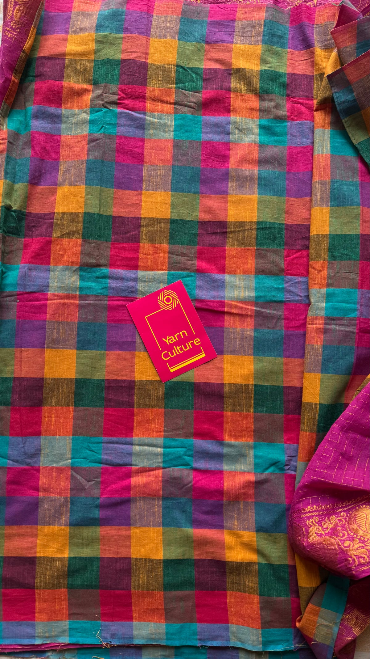 Light magenta with multicoloured madras checks, cotton half and half saree - YCCOTNIDOC159