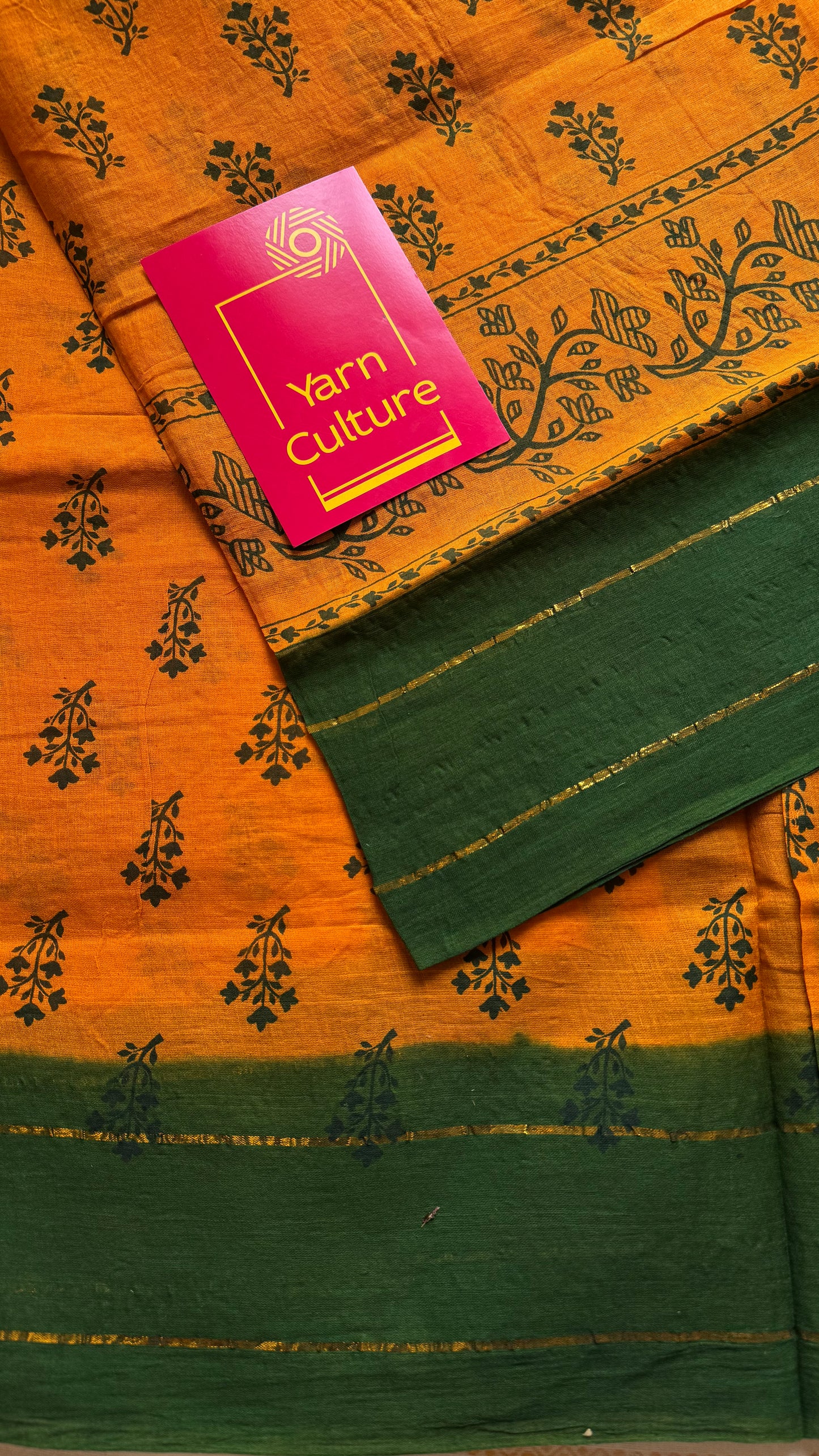 Mango yellow with green contrast, kattuchayam dyed madurai cotton saree - YCCOTNMA245