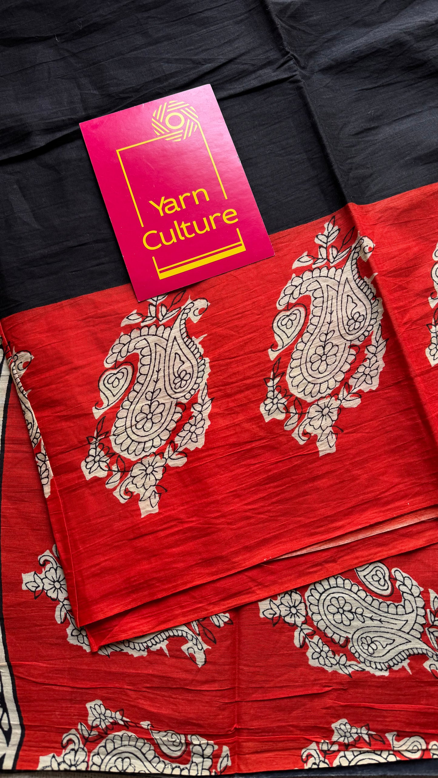 Black with red floral one sided border, soft cotton saree - YCTORCMA05