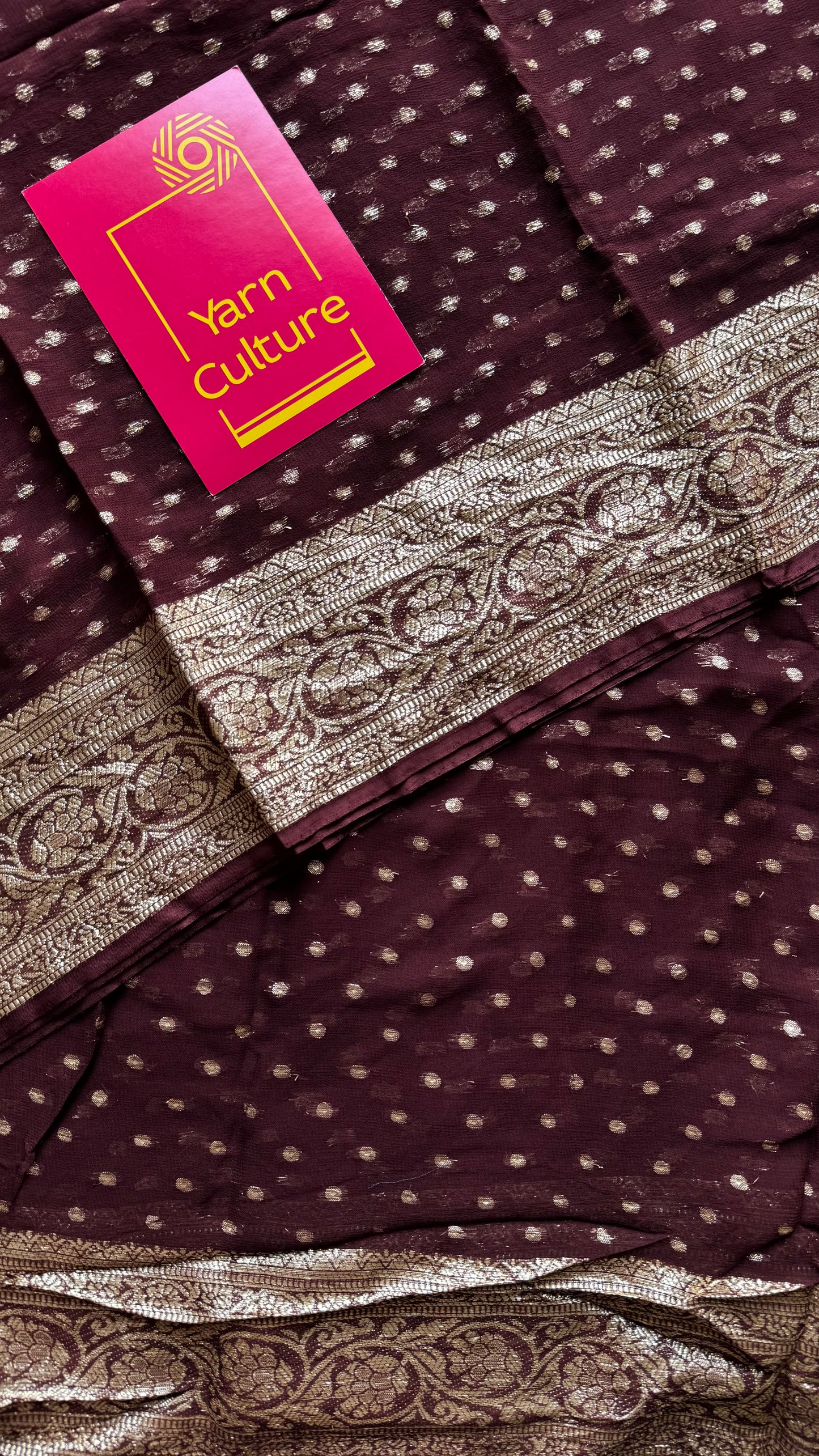 Brown viscose georgette saree with zari motifs - YCDOSFE207