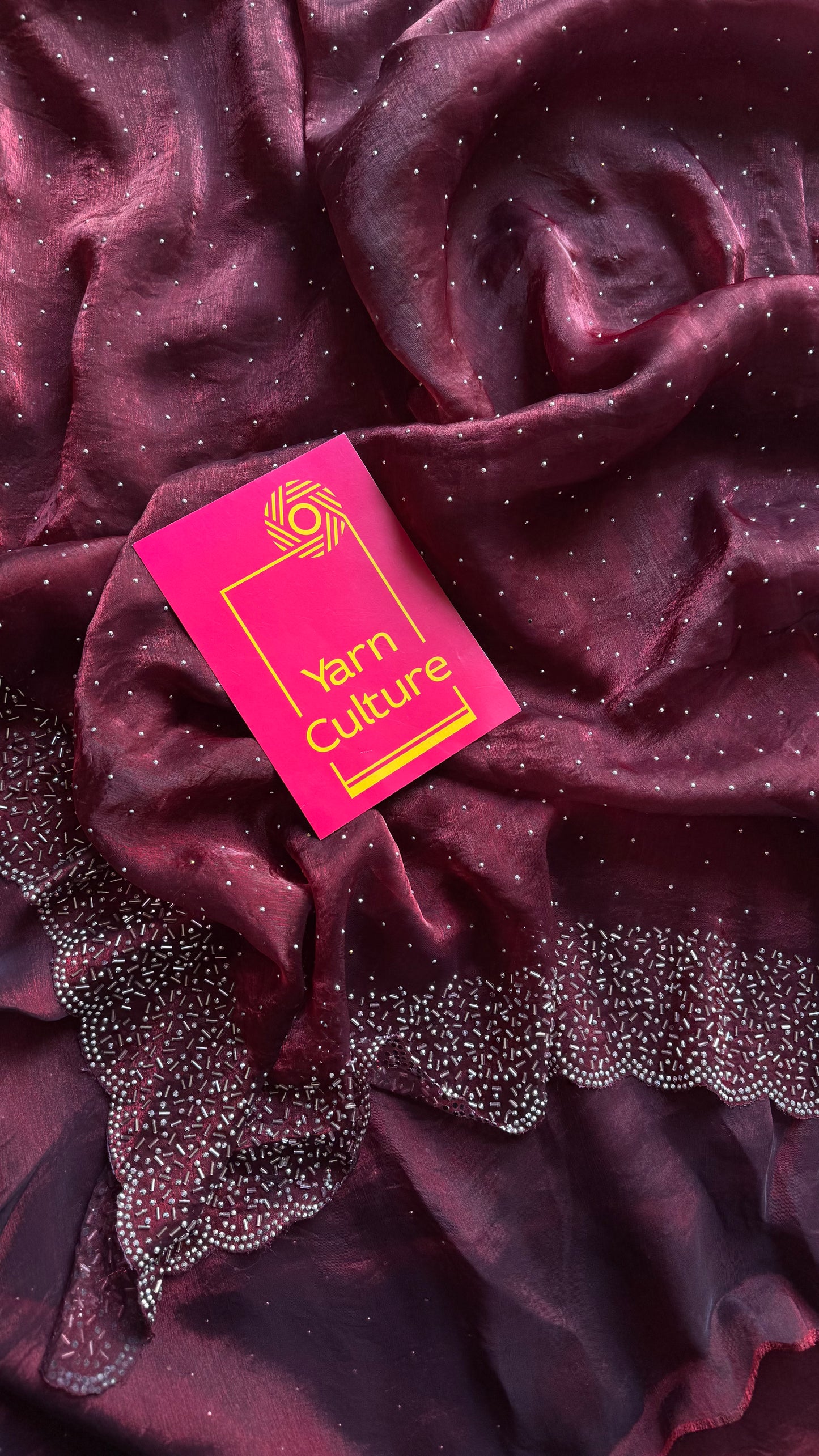 Maroon Munch - maroon dual tone space silk, jarkhan stone work - YCDOSNO39