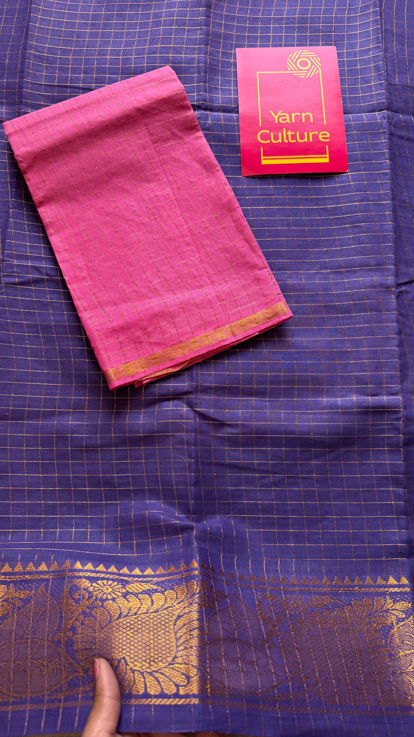 Purple zari checkered sungudi, kattuchayam dyed madurai cotton - YCCOTNMSAP118