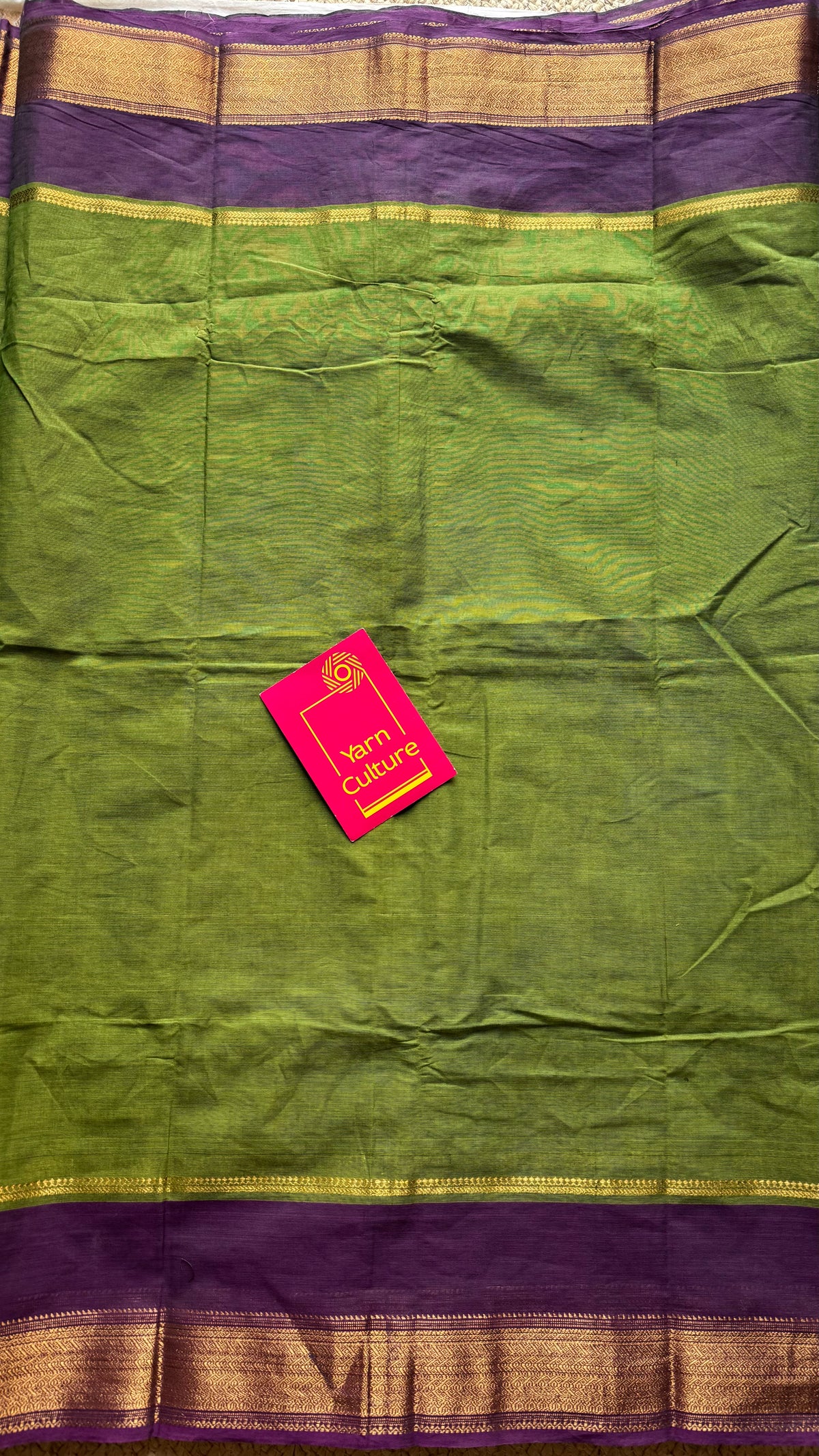 Green with wine gap zari border, kanchi cotton saree - YCCOTNCCOC113
