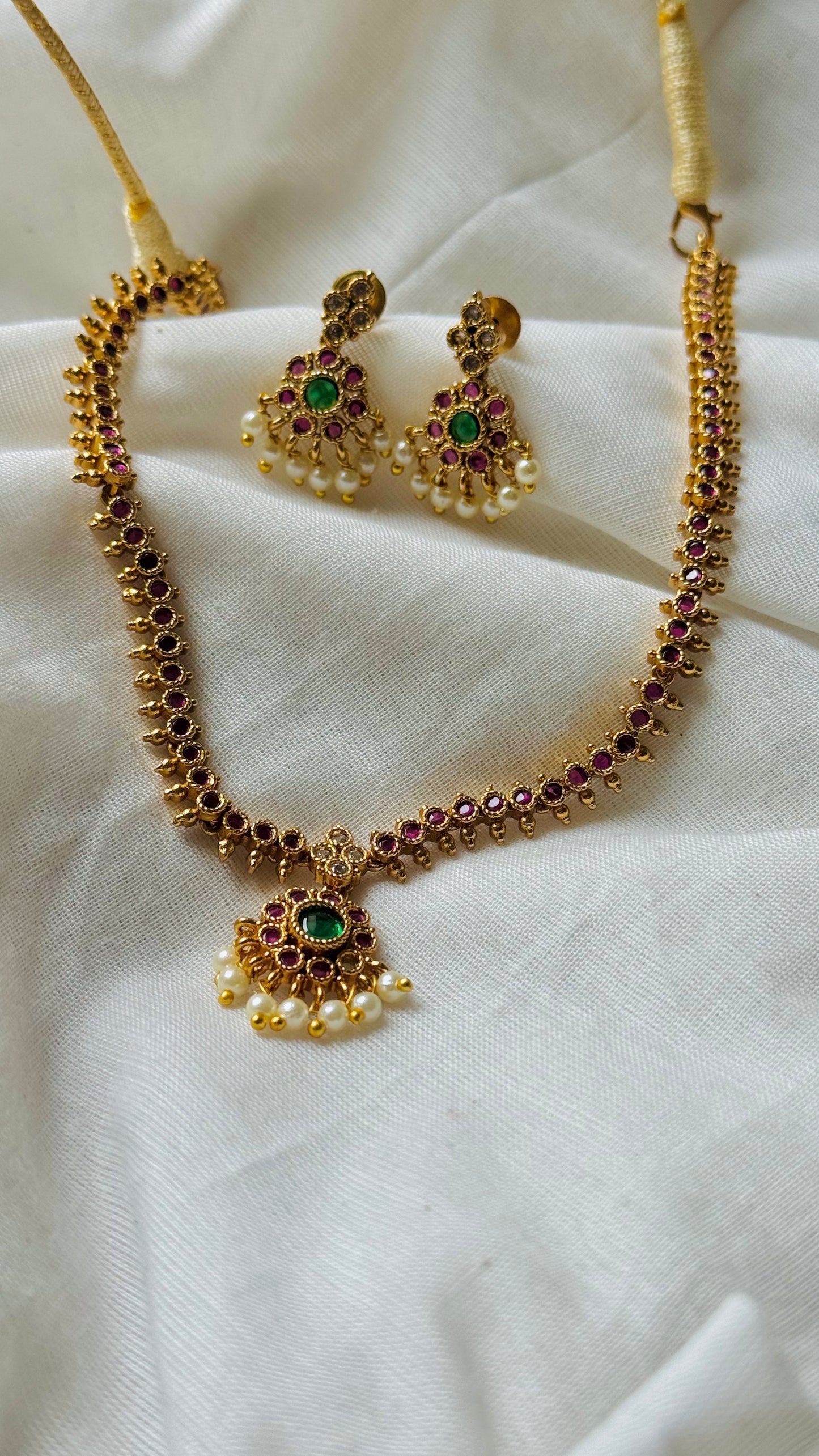 Ruby stones attigai with pendant, with earrings - YCGPNP780