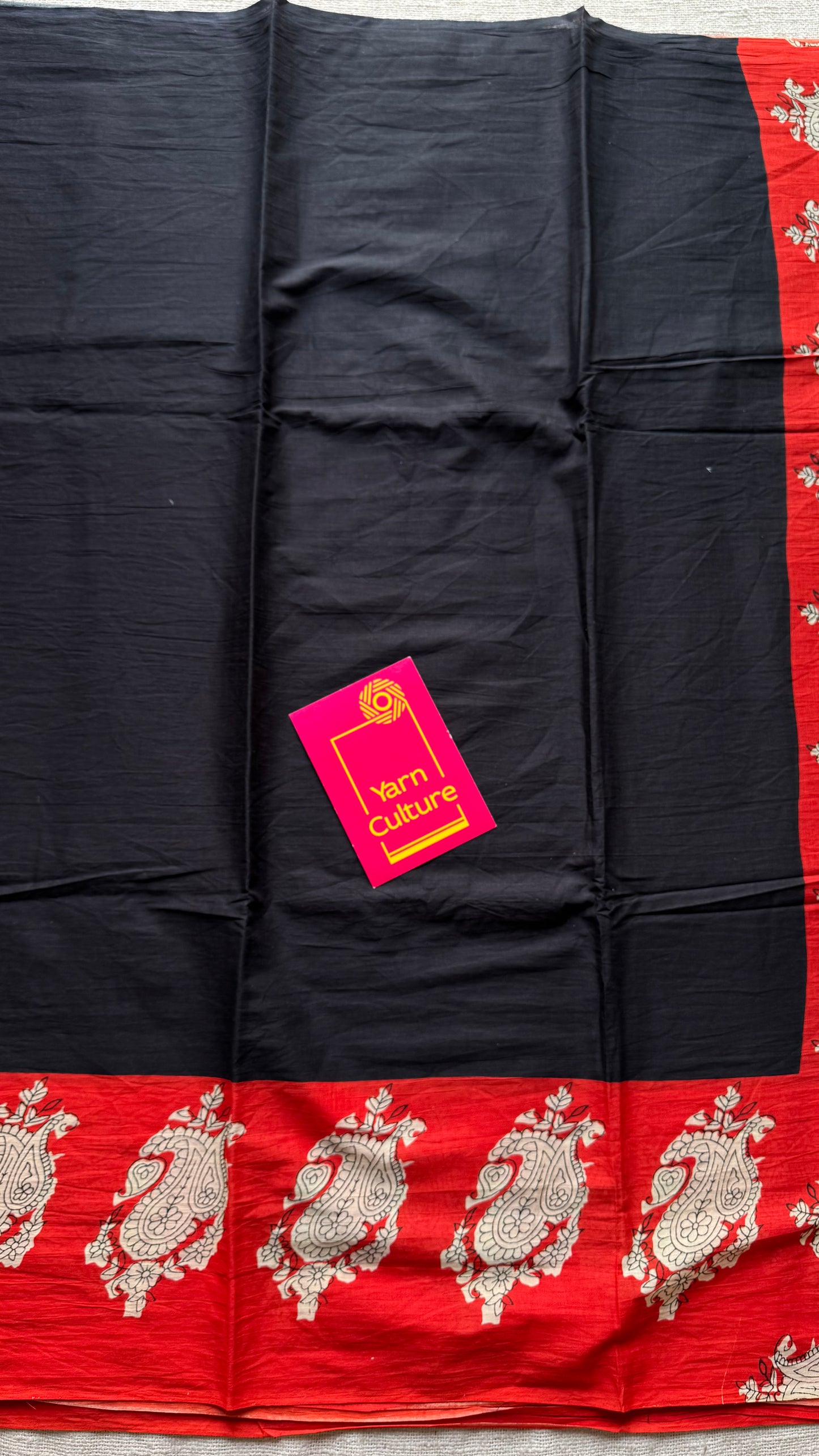 Black with red floral one sided border, soft cotton saree - YCTORCMA05