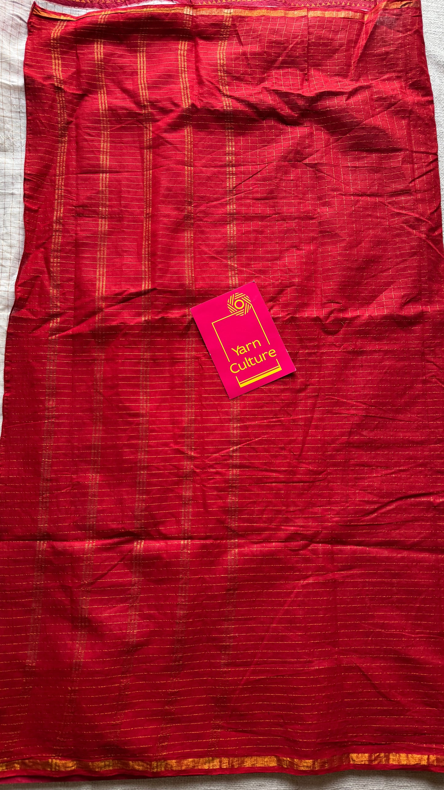 Red with ivory, sungudi cotton half-half saree - YCCOTNMSFE352