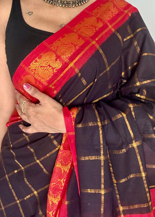 Black with red pavithra kattam sungudi, madurai cotton - YCCOTNMSAP142
