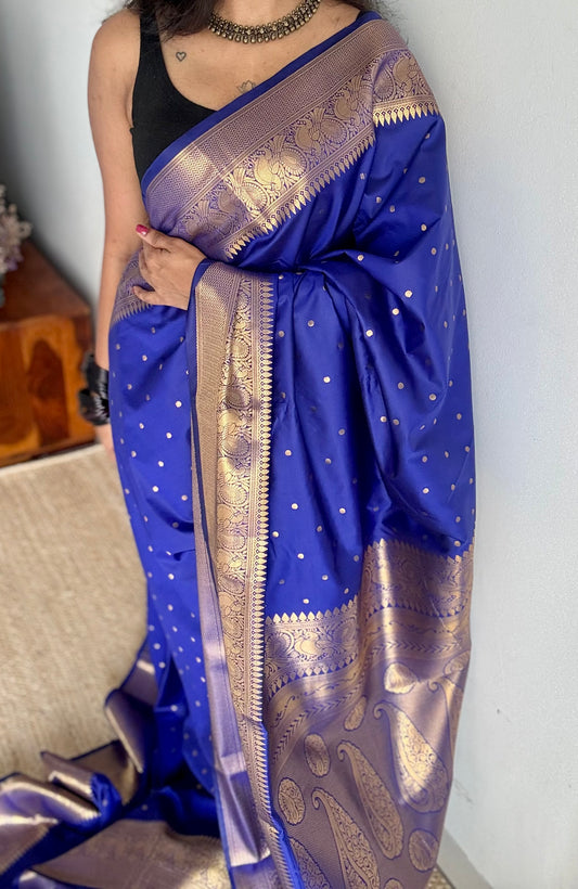 Thousand gold buttas, royal blue, semi-silk - YCCOTNAUSS60
