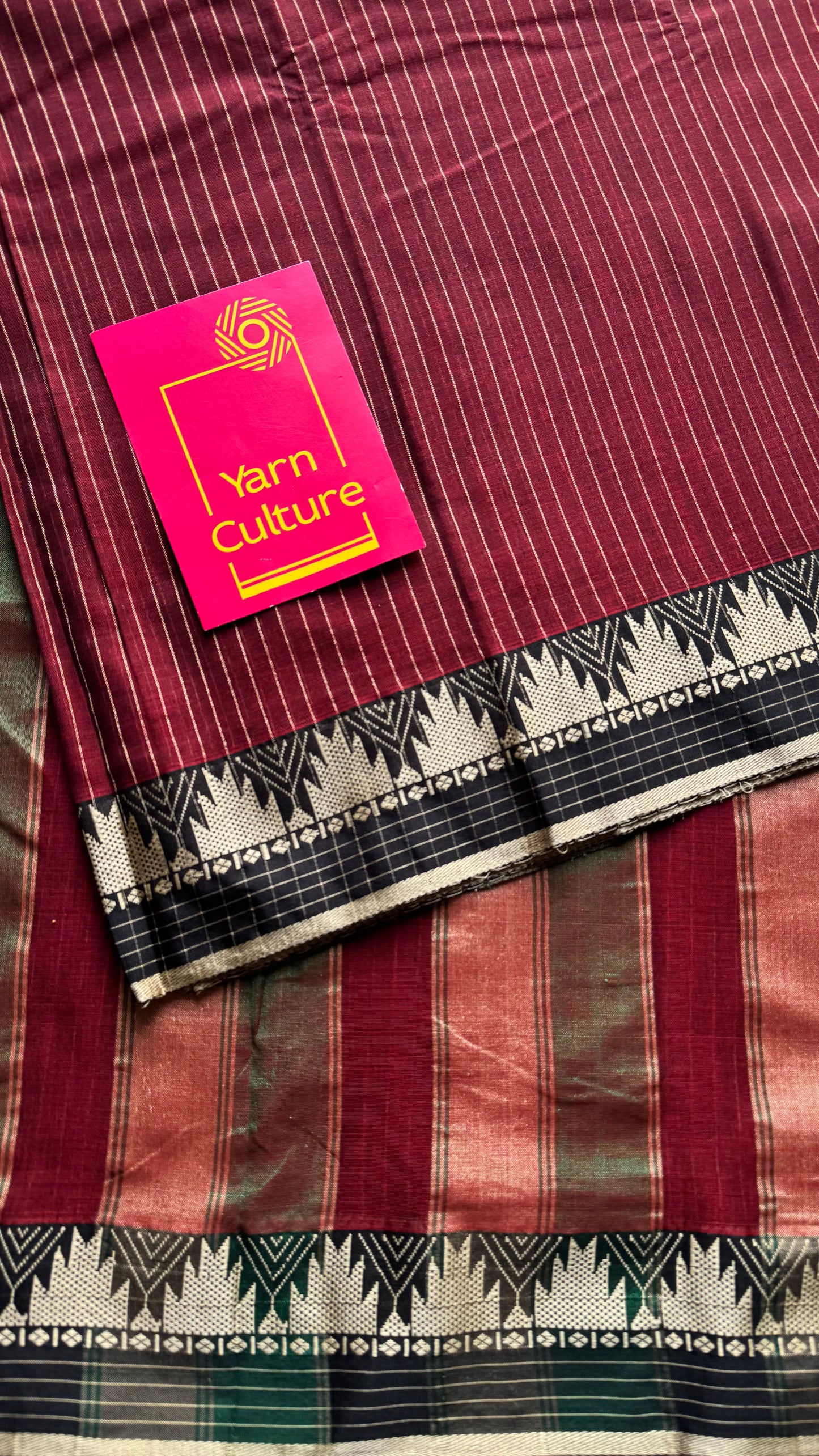 Maroon striped premium narayanpet soft cotton, with temple motif and checkered border - YCWOTDNPNO86
