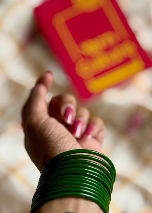Dark green glass bangles, set of 12 - YCBANGL189
