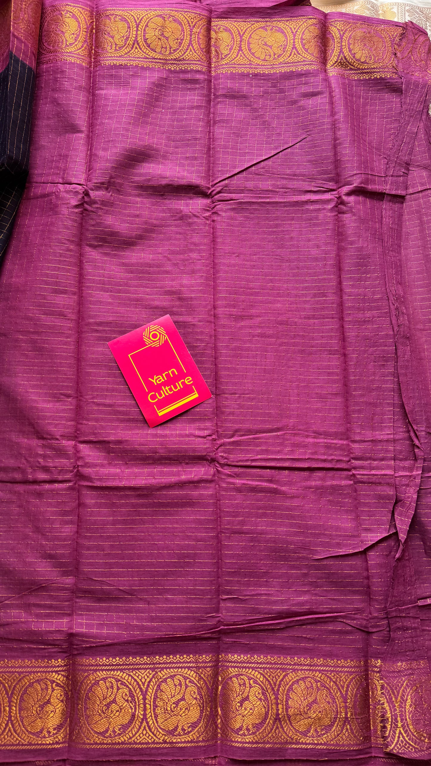 Dark blue with mauve pink contrast zari checkered sungudi, kattuchayam dyed madurai cotton - YCCOTNMSAP93