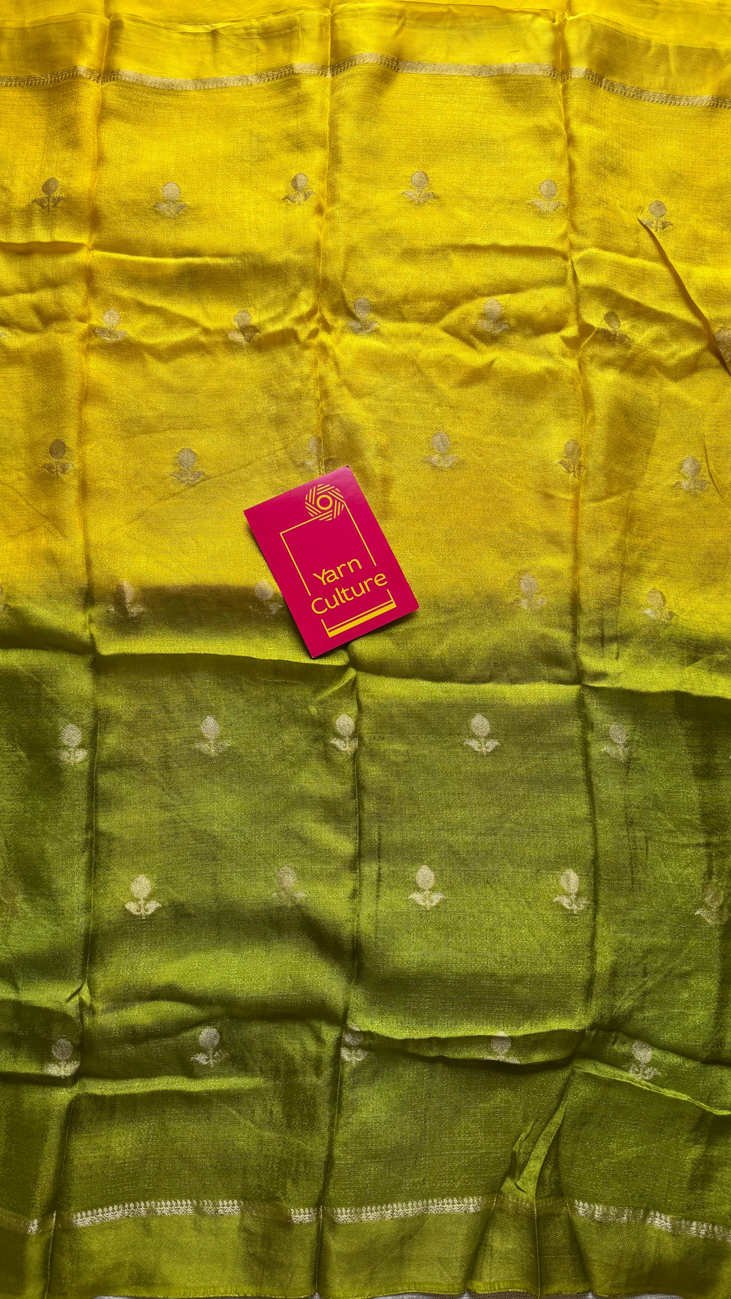 Yellow green dual tone in viscose soft silk with satin border, jacquard zari motifs - YCDOSFE194