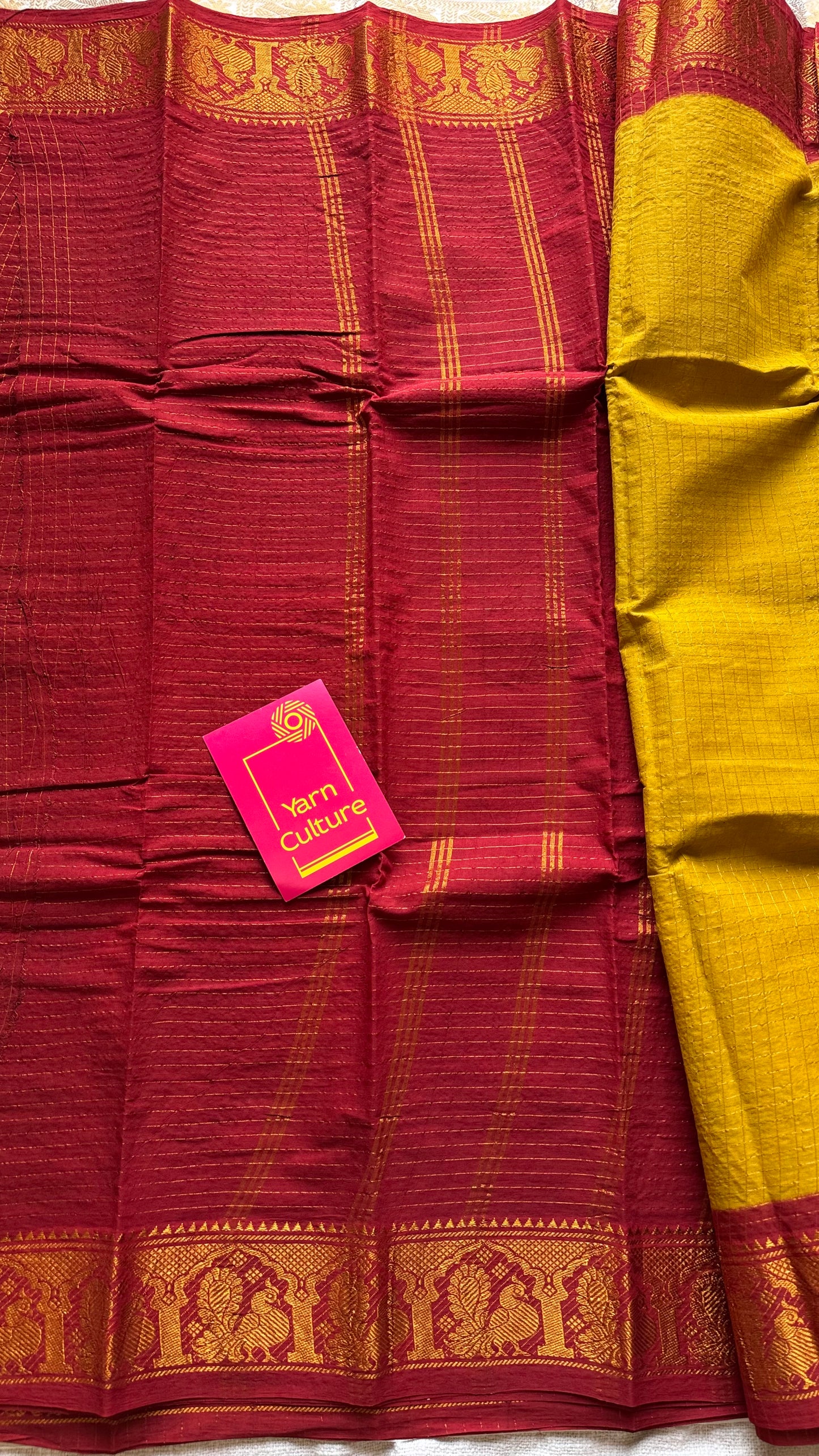 Light green with red contrast zari checkered sungudi, kattuchayam dyed madurai cotton - YCCOTNMSAP196