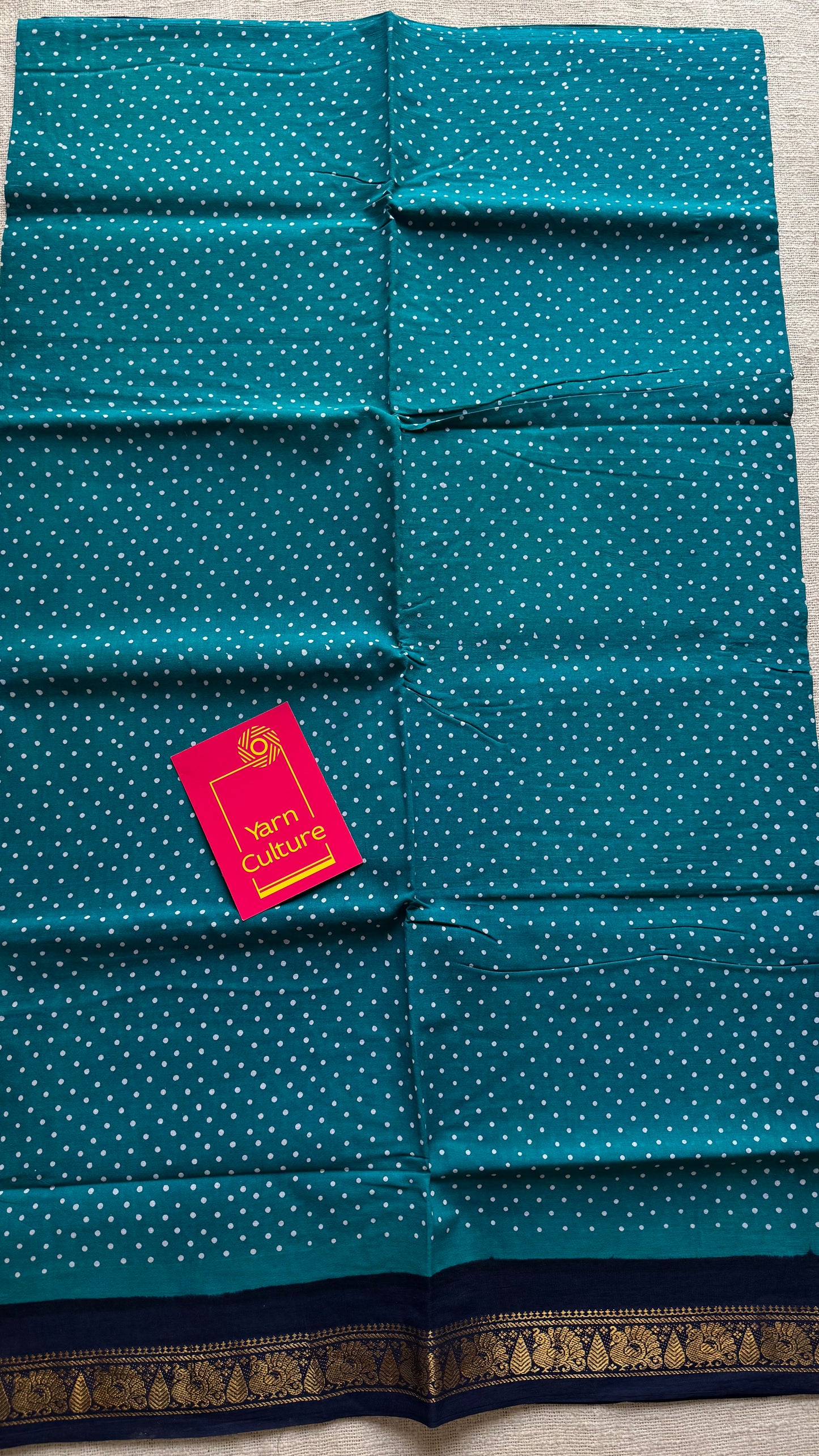 Turquoise blue with navy blue, kattuchayam dyed madurai sungudi cotton saree - YCCOTNMSFE05