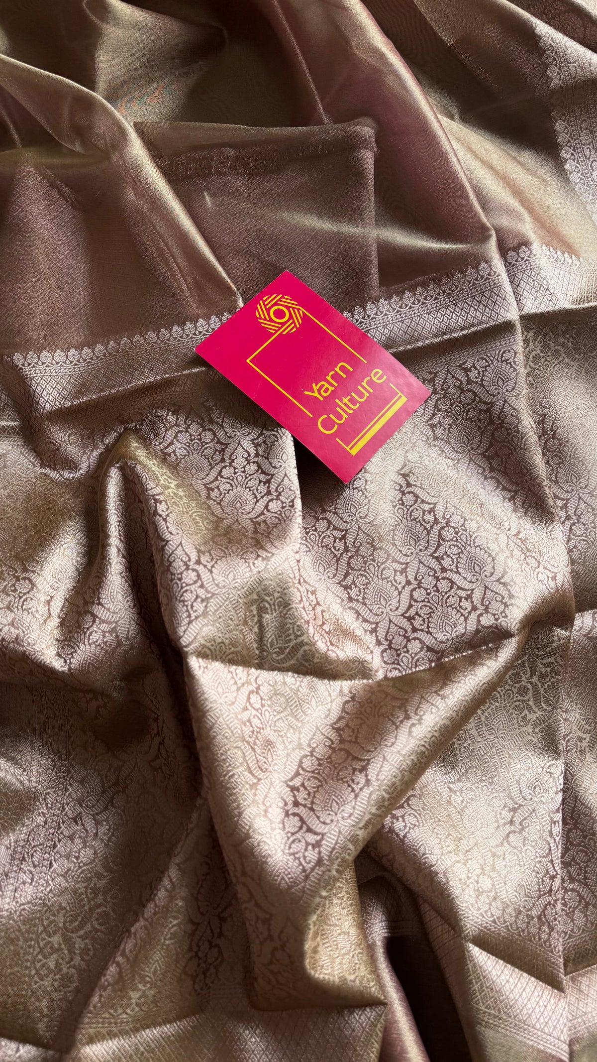 Champagne brown tissue Banarasi saree with zari border - YCBLTOC83