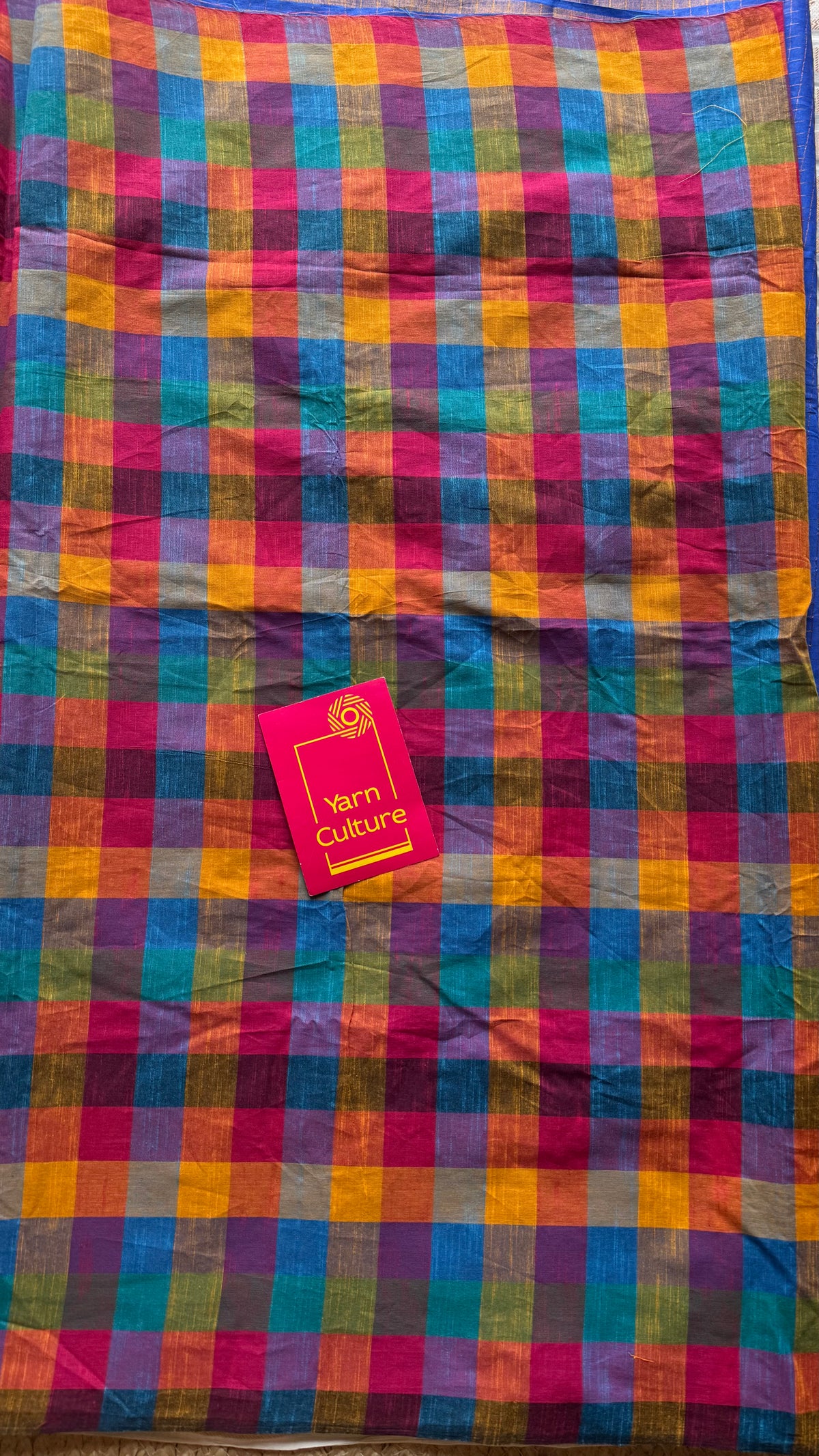 Blue with multicoloured madras checks, cotton half and half saree - YCCOTNIDOC160