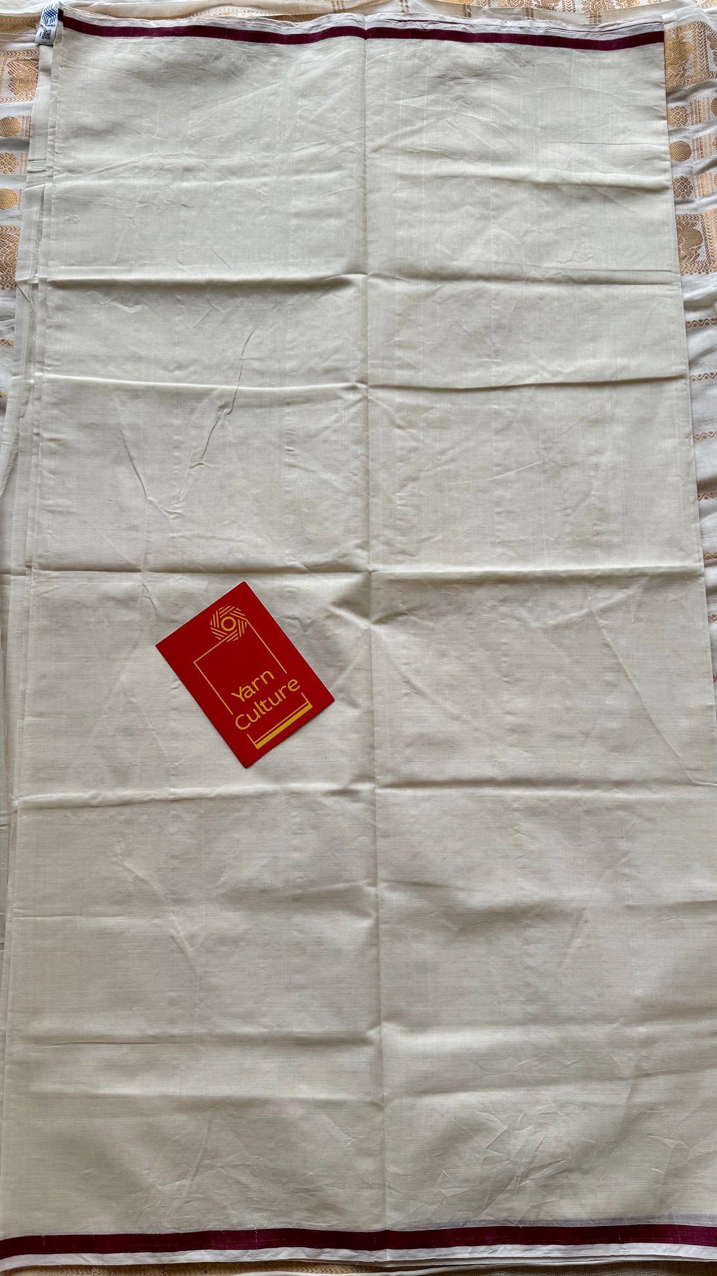 Handloom, woven in Chendamangalam Looms, ivory with maroon border, soft cotton saree - YCIEON151