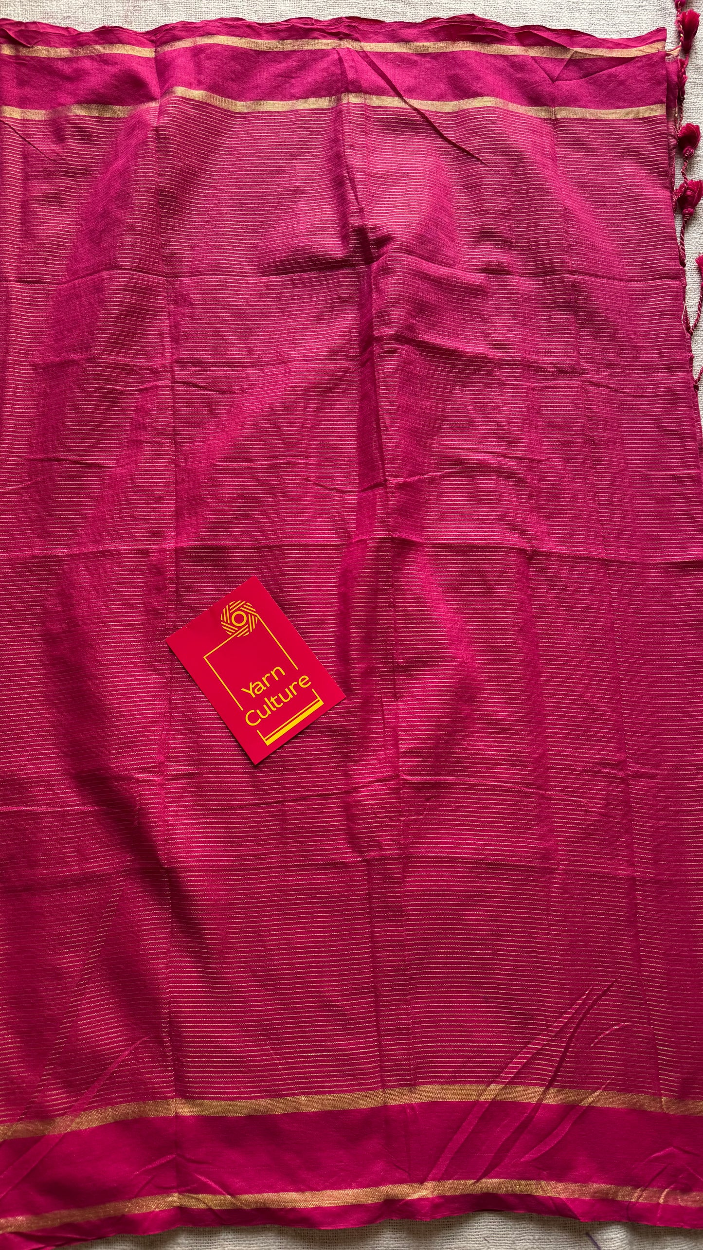Hot pink, gap border, gold zari stripes, soft cotton - YCBCKCZDE124