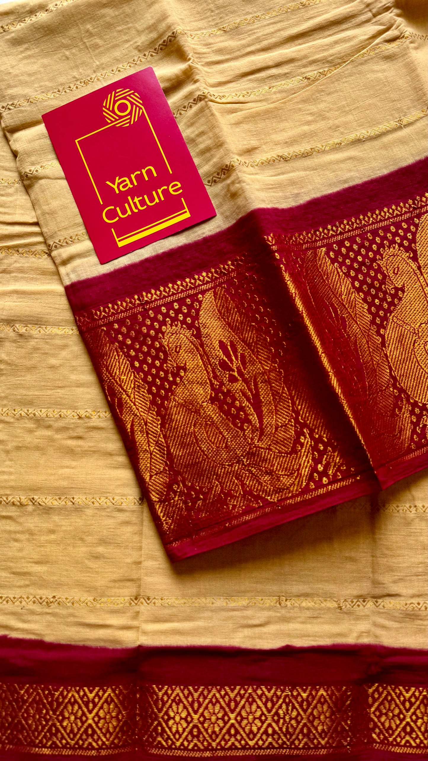 Sandal with red contrast wide border sungudi, kattuchayam dyed madurai cotton - YCIEON92