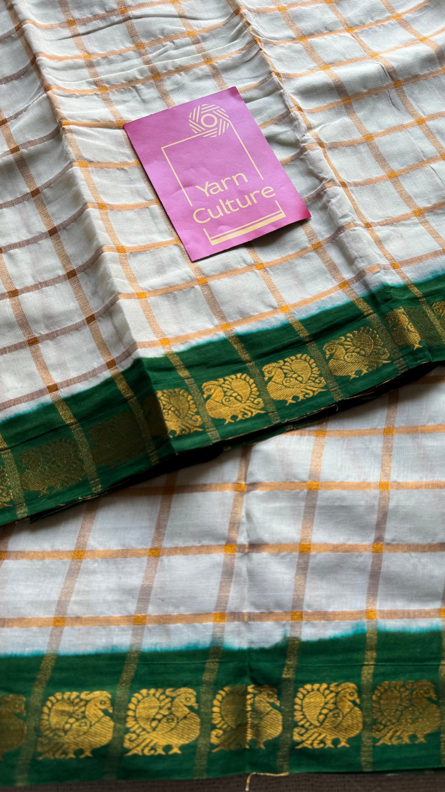 Cream with dark green pavithra kattam sungudi, madurai cotton - YCCOTNSUDE76
