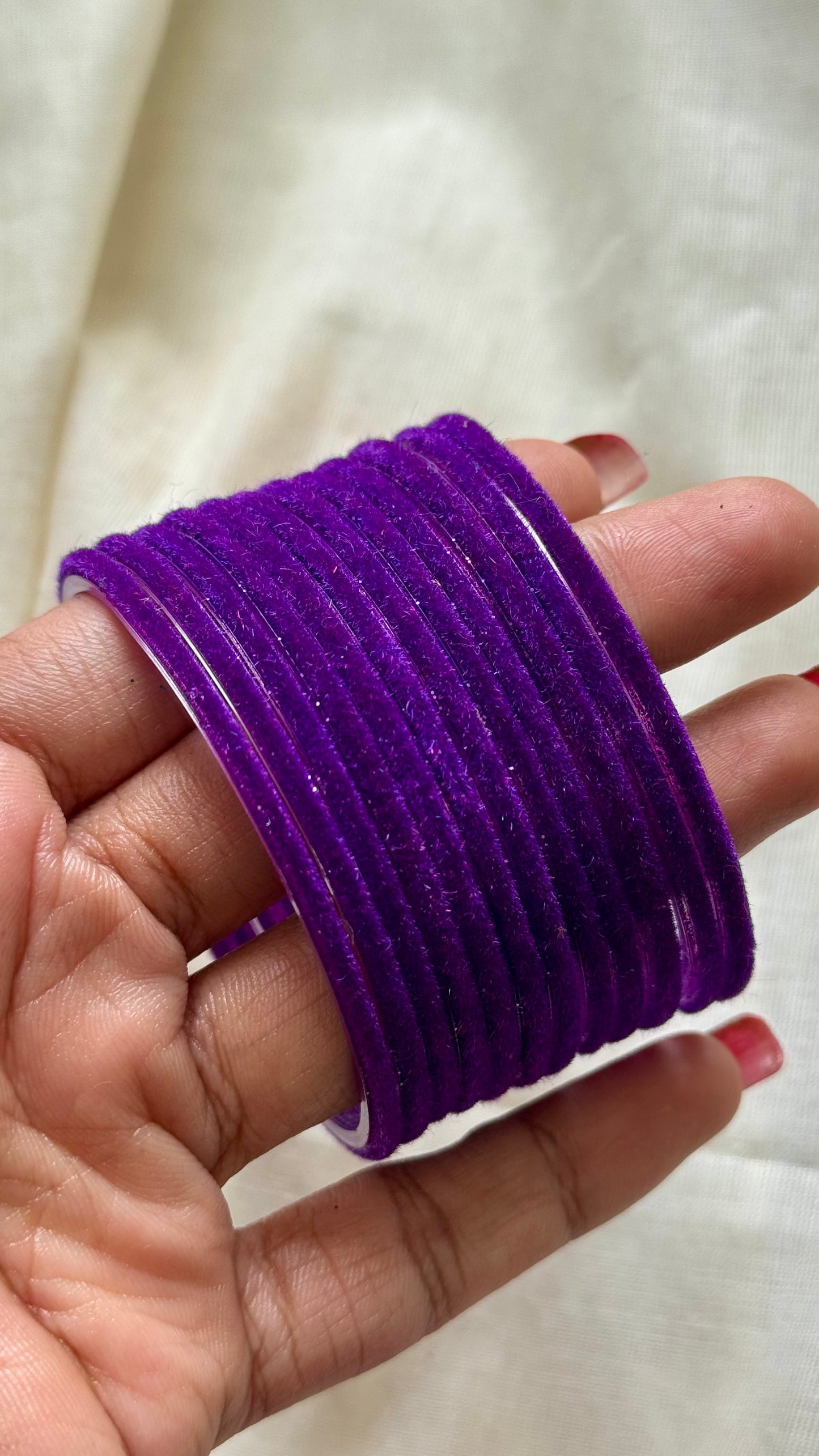 Purple velvet glass bangles, set of 12 - YCBANGL369