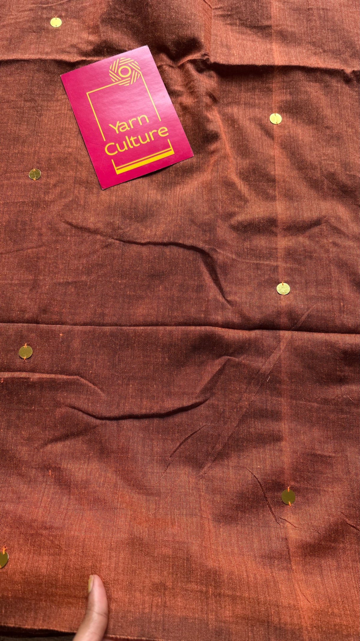 Orange with black contrast pallu, gini sequins, soft cotton saree - YCBCSCOC04