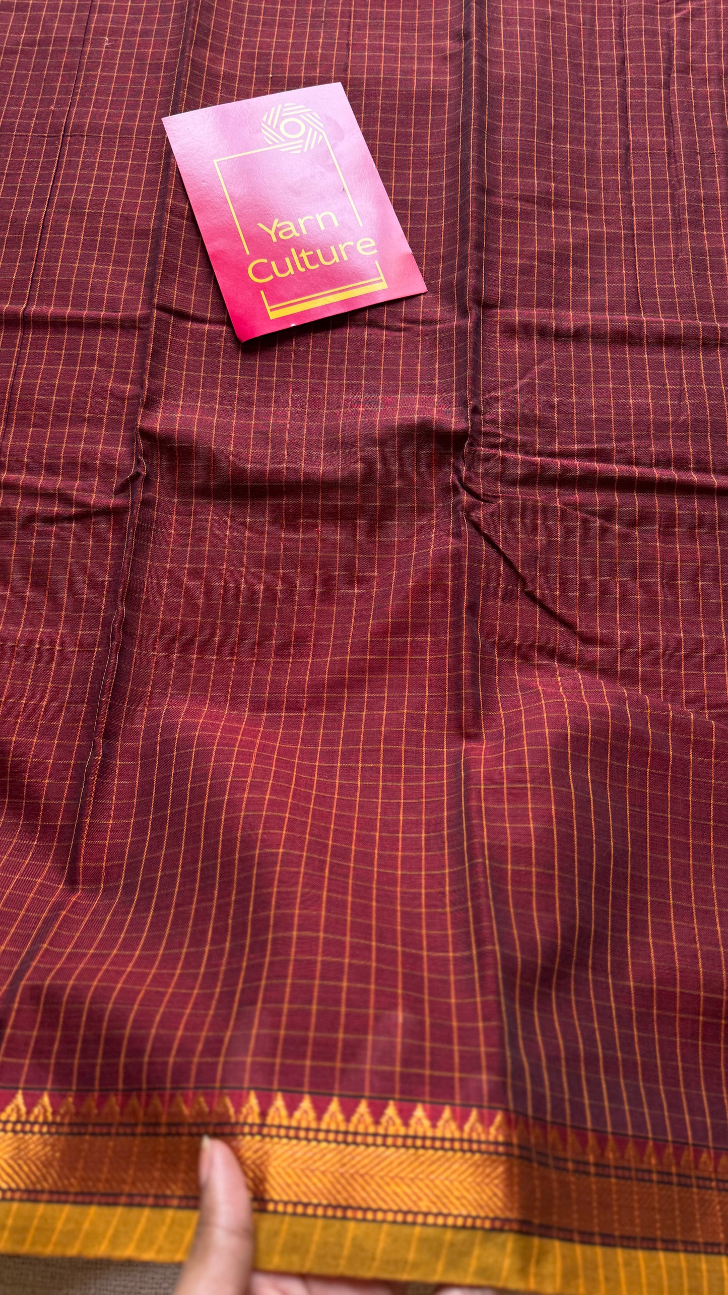 Deep maroon checks, cotton silk blend, premium narayanpet saree - YCWOTDMA322