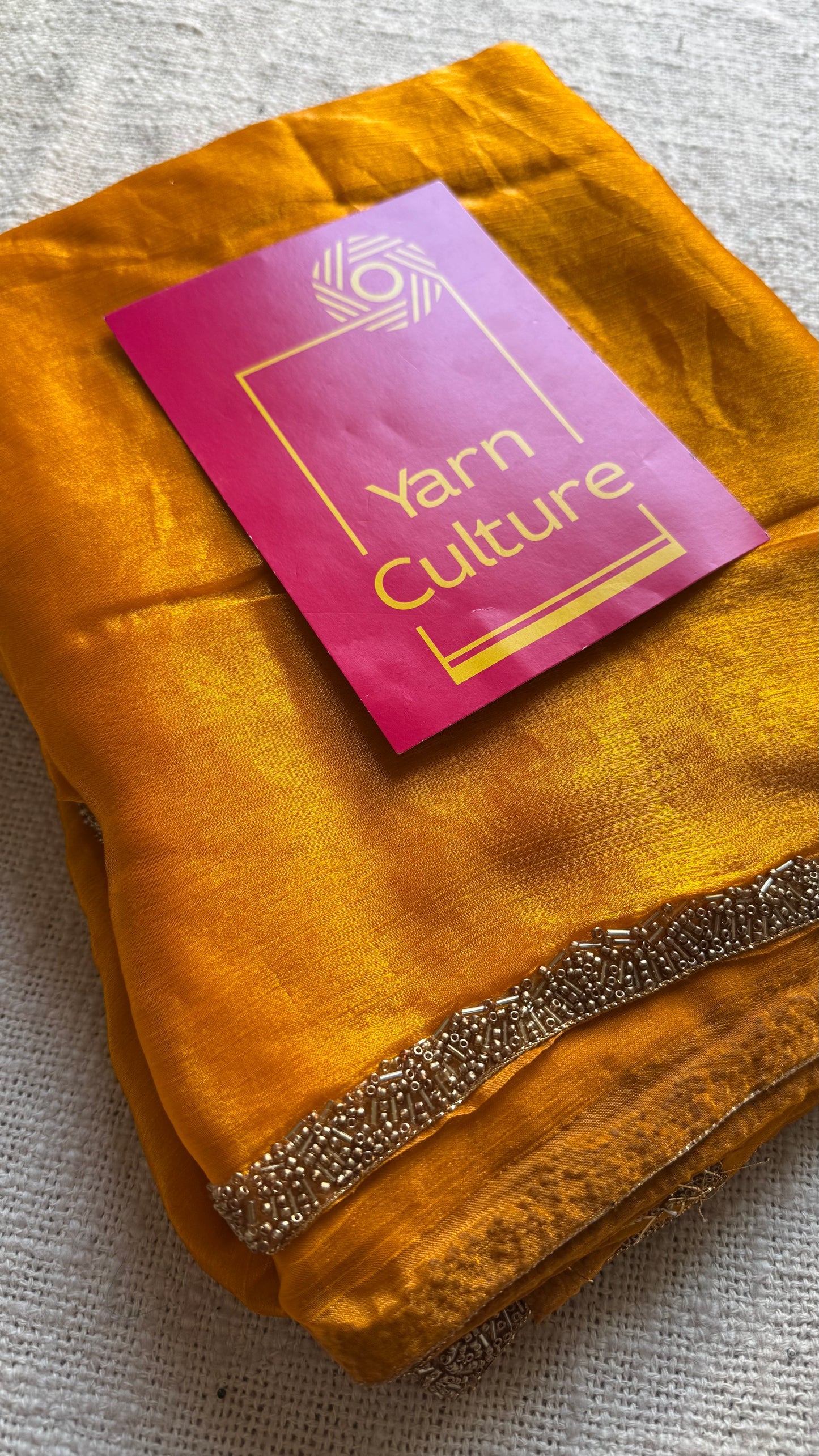 Sunny Sparkle - golden yellow, metallic dual tone space silk, embellished border - YCDOSNO41