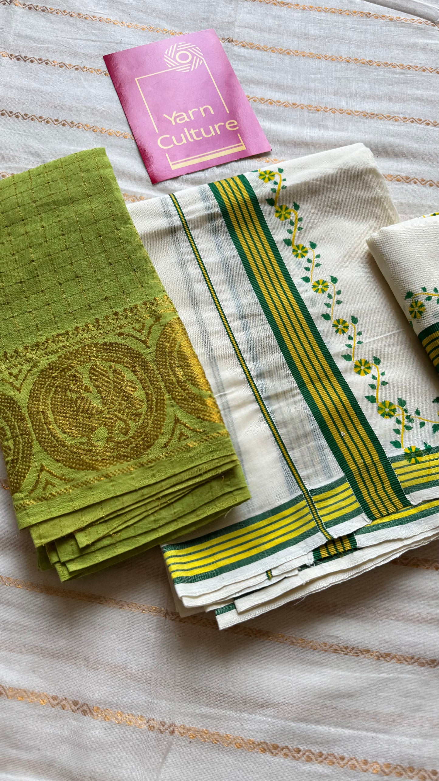 Set mund, green and yellow flowers - YCIEON110