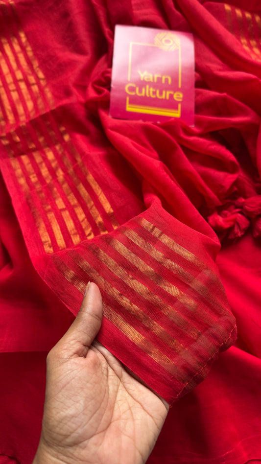Red with antique gold stripes, mul cotton - YCBCJULMS09