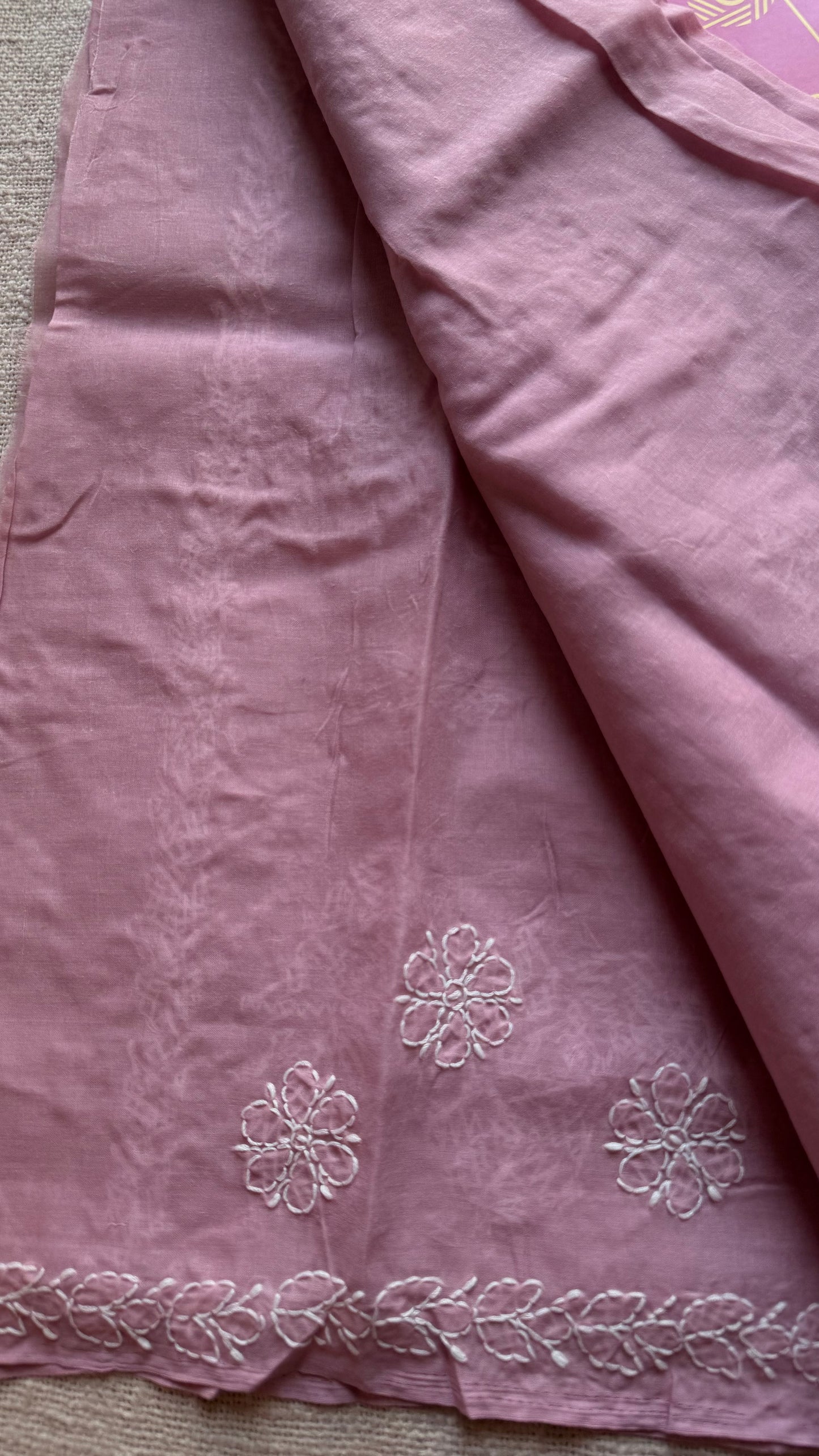 Sahar - light mauve hand-embroidered chikankari cotton saree - YCLCKFE418