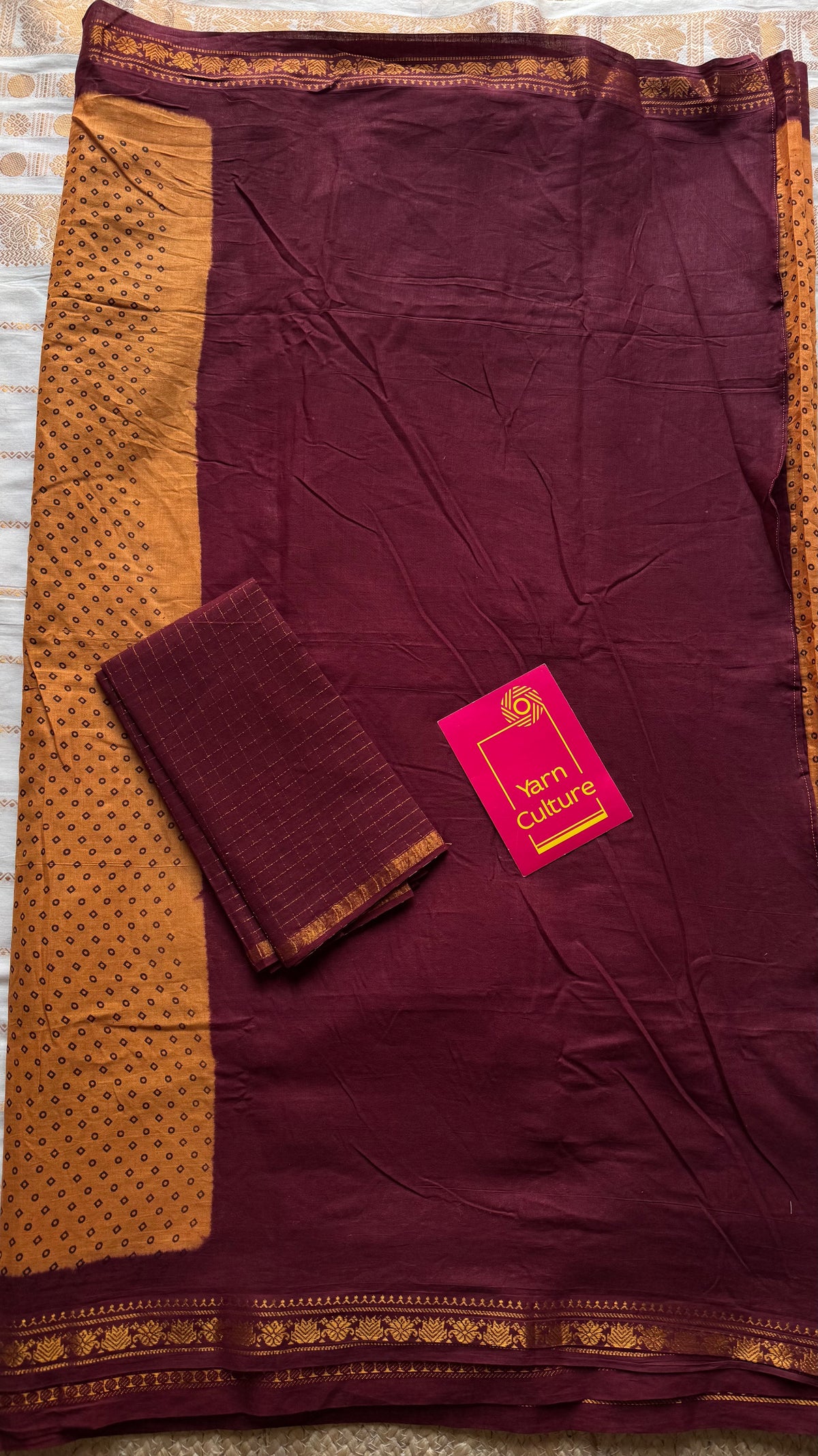 Light orange with maroon, sungudi and chettinad cotton half and half saree - YCCOTNIDOC131