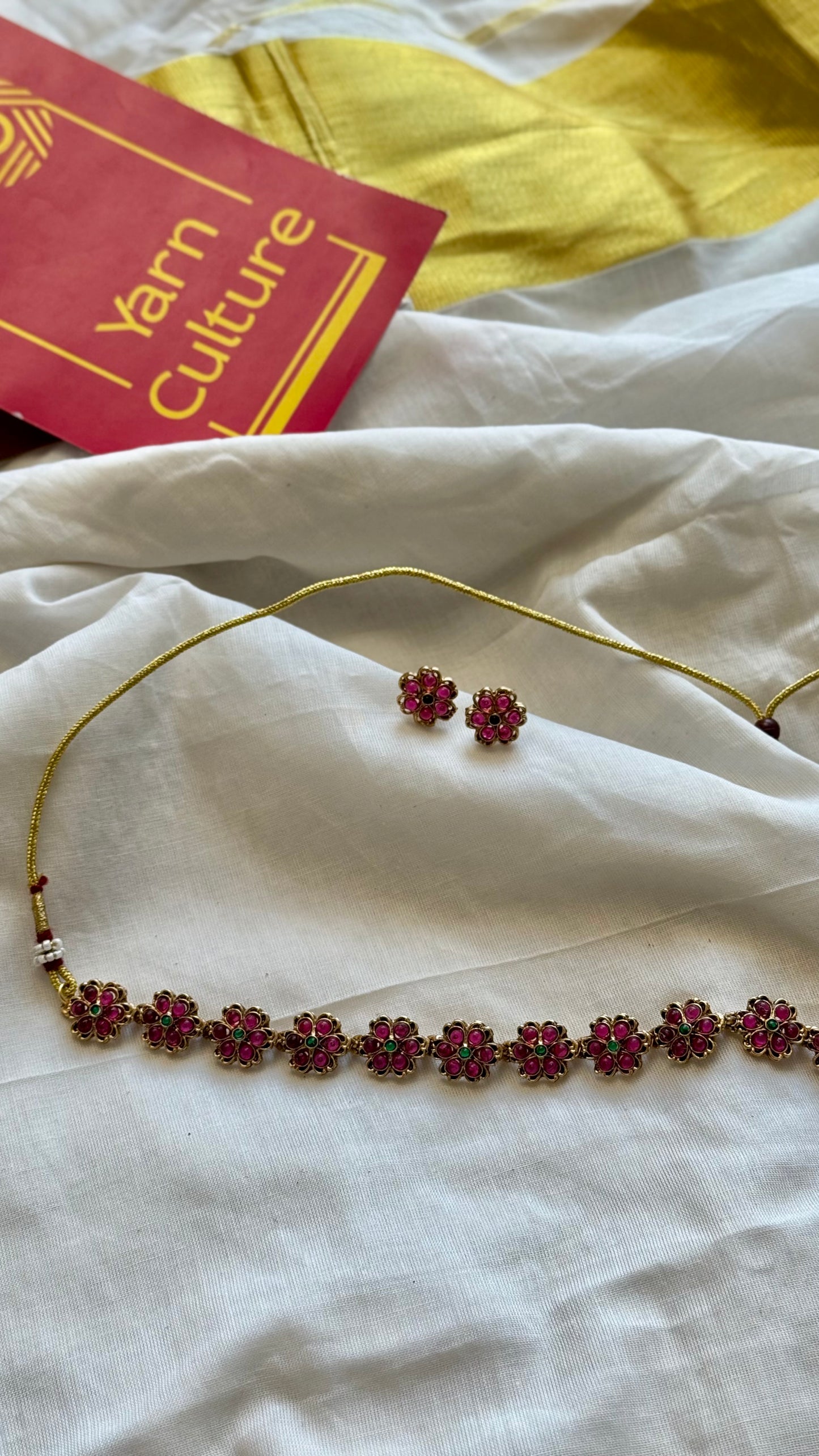 Ruby floral pendant neckpiece with earrings - YCGPNP642