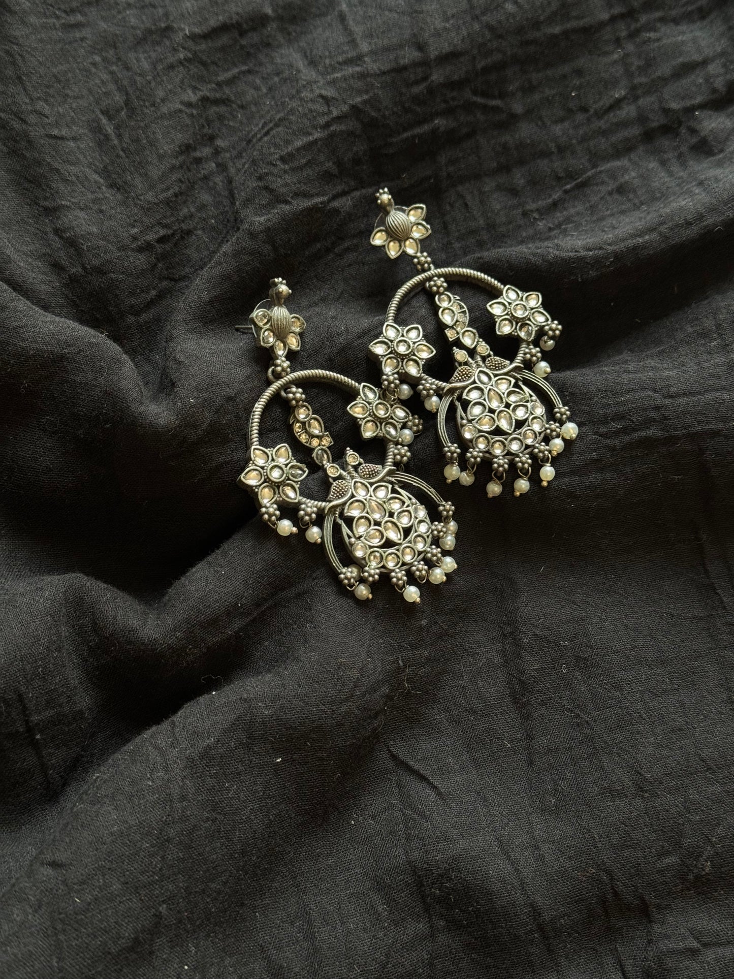 Peacock dangler earring with white stones - YCOSED597