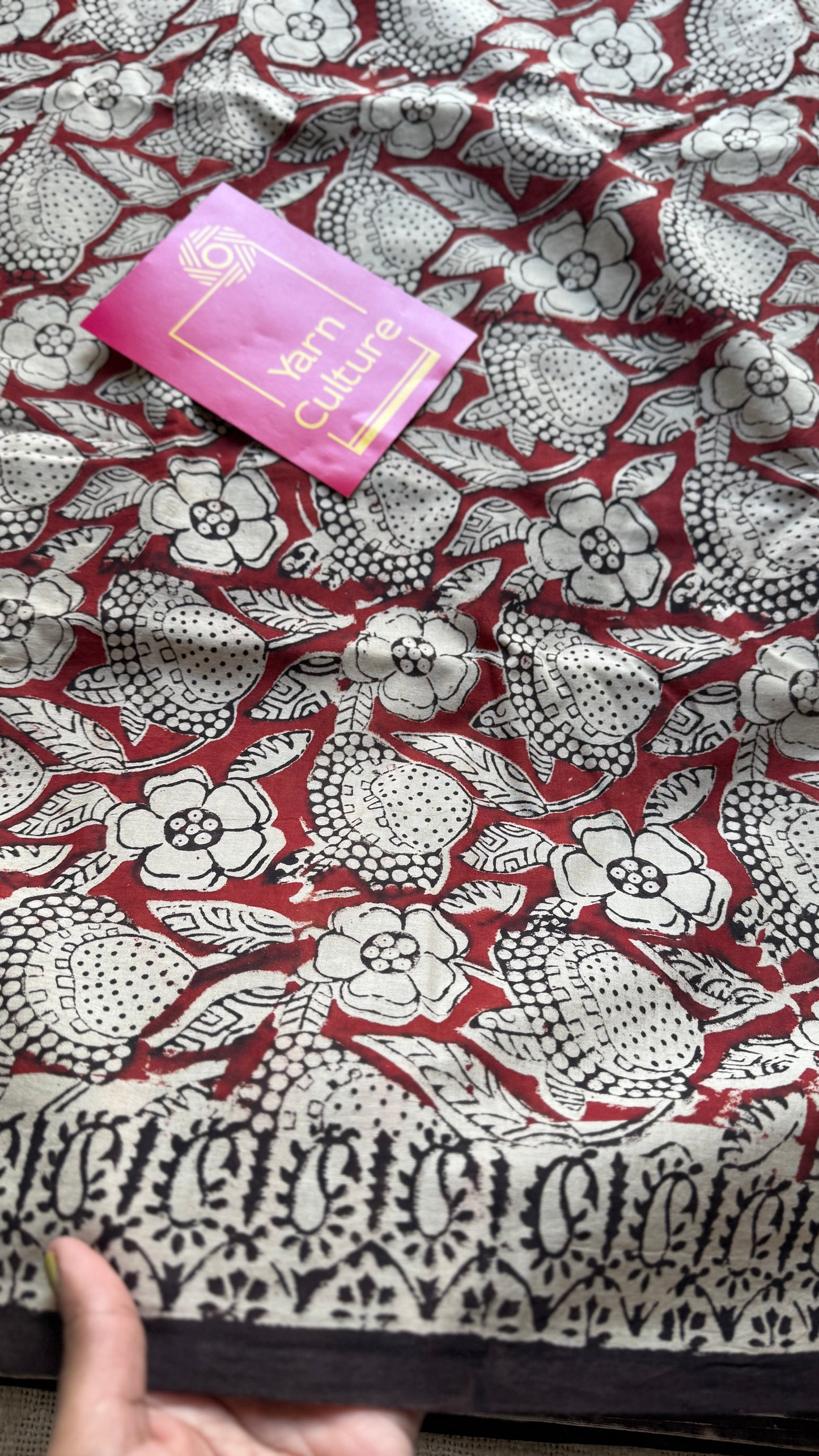 Kesar - a warm red with floral motifs, block print, soft cotton - YCWOTDNOBP90