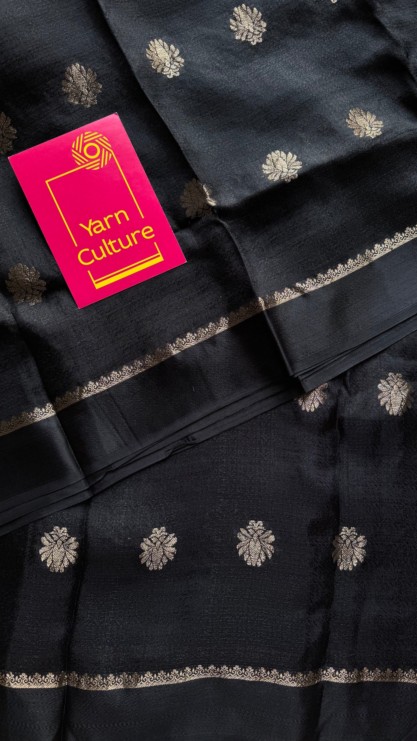 Black in viscose soft silk with satin border, jacquard zari motifs - YCDOSFE201