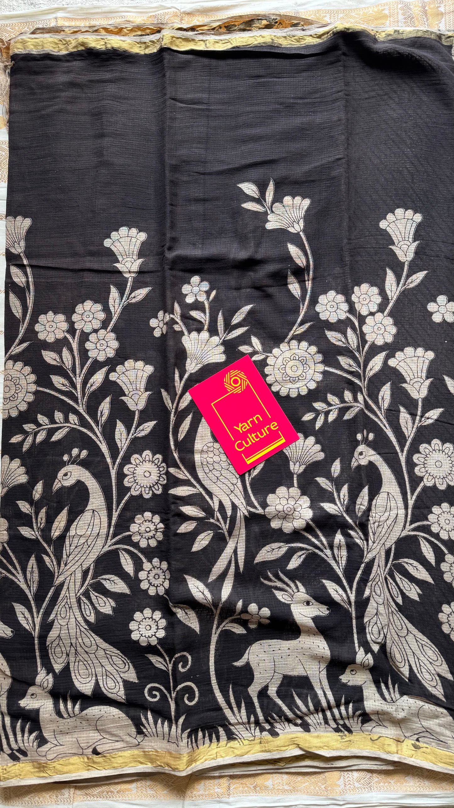 Black floral kalamkari saree in kota - YCWOTDMA356