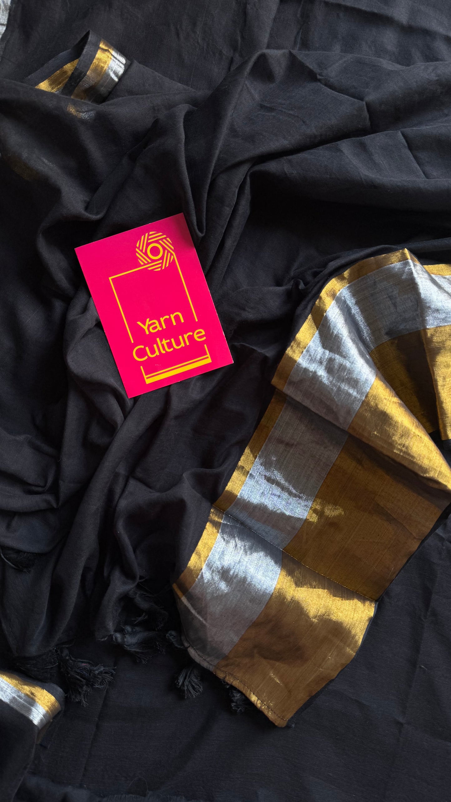 Black mul with silver and antique gold zari border - YCBCMCNO57