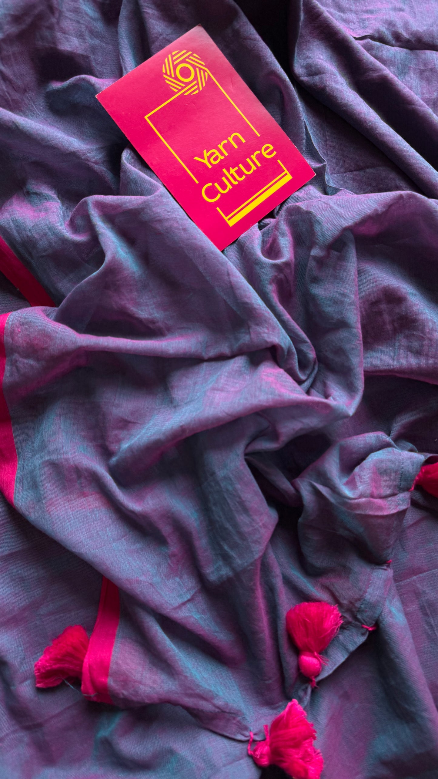 Dark lilac dual tone with pink and dark pink border mul cotton saree - YCBCMCFE227