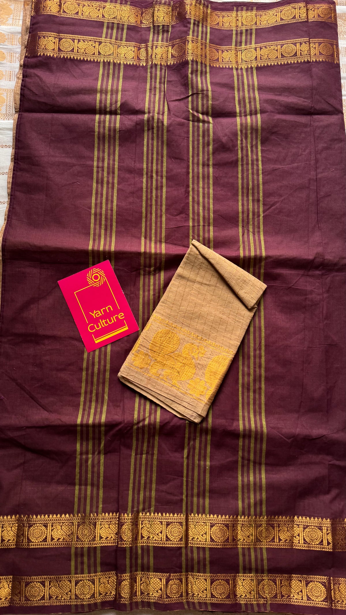Maroon and cream, sungudi and chettinad cotton half-half saree - YCCOTNIDOC28